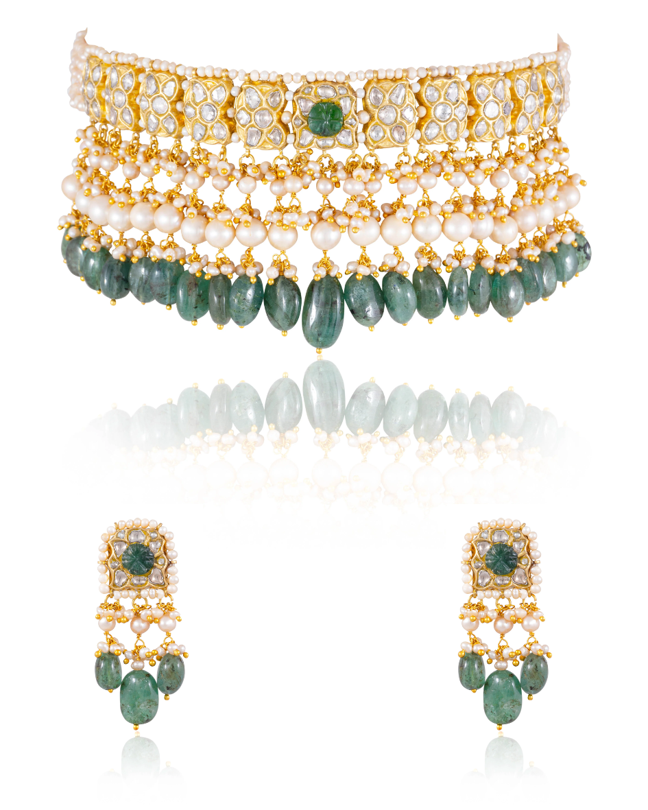 Aldrin Choker And Karishma Tops Polki Set