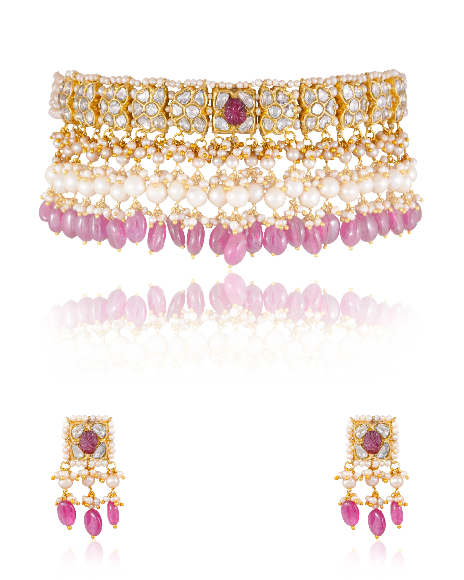 Diptija Choker And Faeema Tops Polki Set