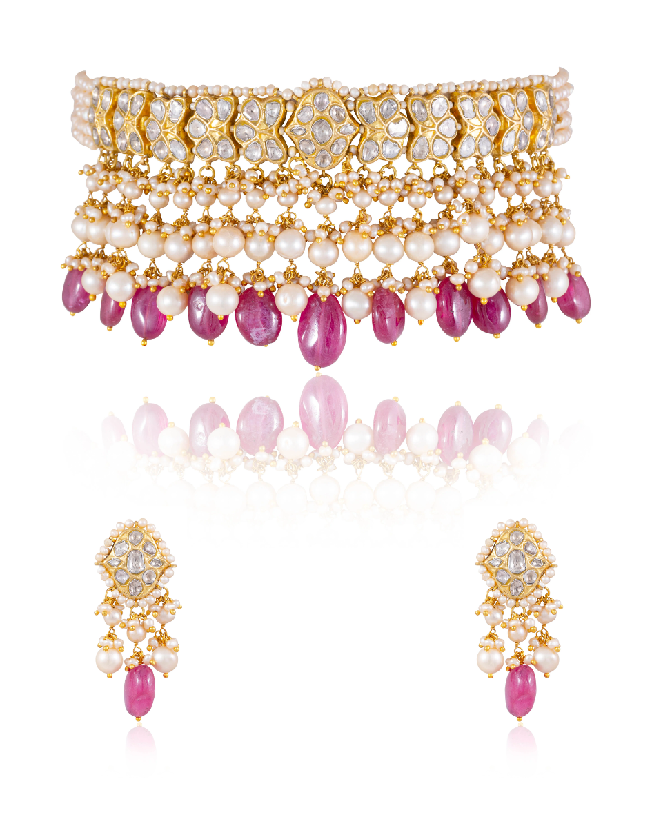 Kinjal Choker And Namlata Tops Polki Set