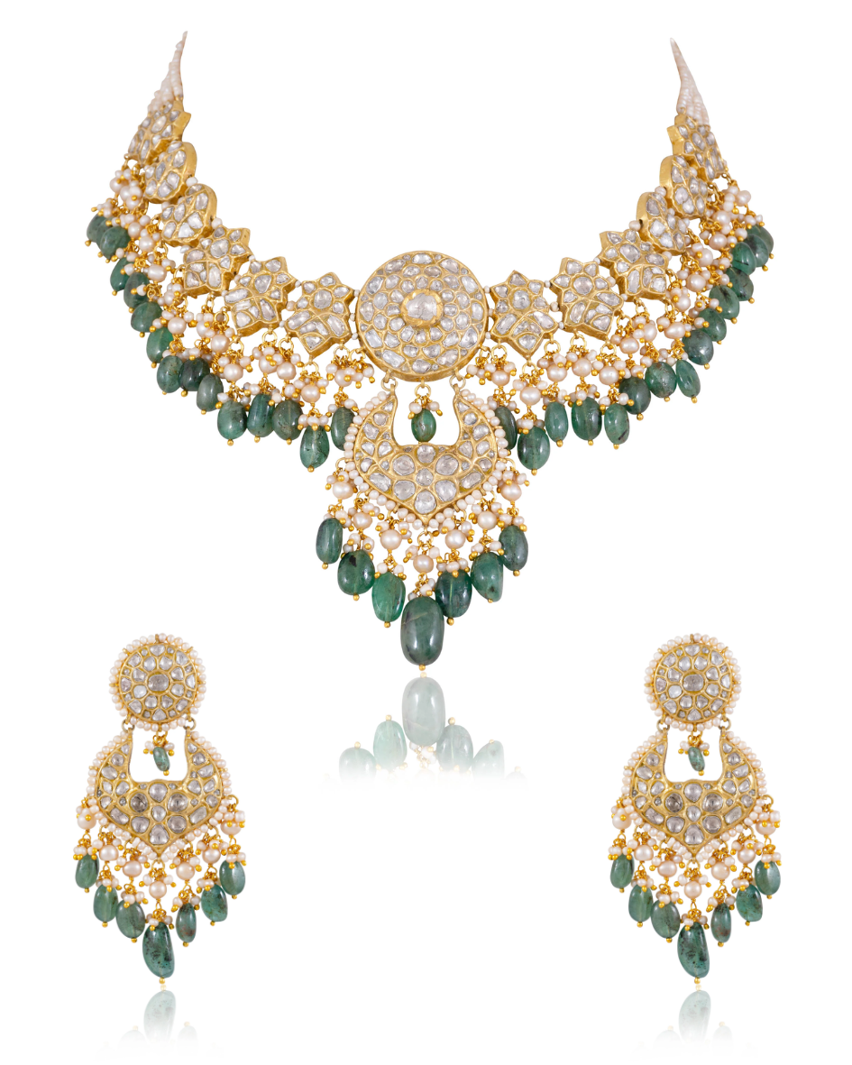 Aneeksha Necklace And Dikshita Chandbalis Polki Set