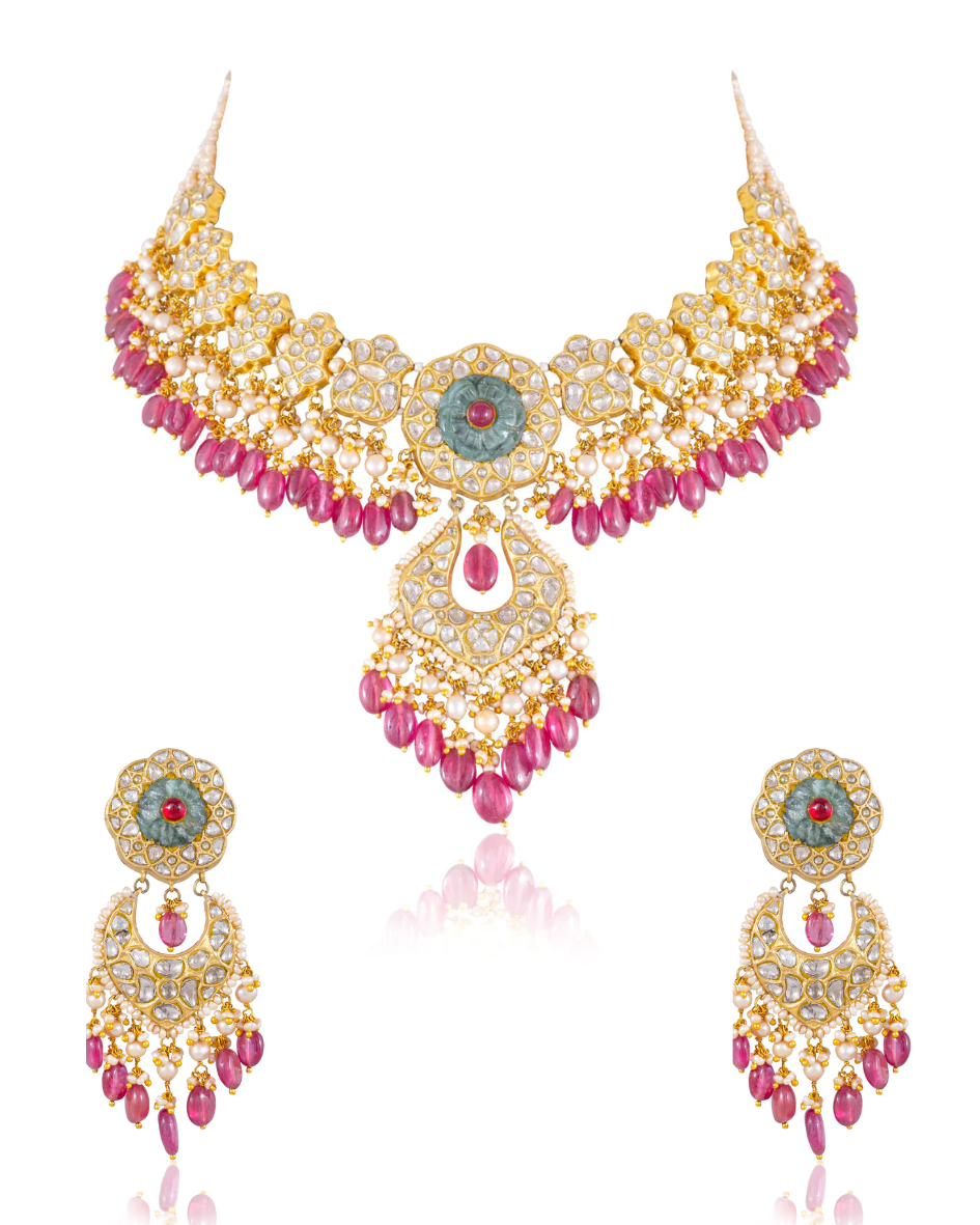 Vasudha Necklace And Viyaa Chandbalis Polki Set