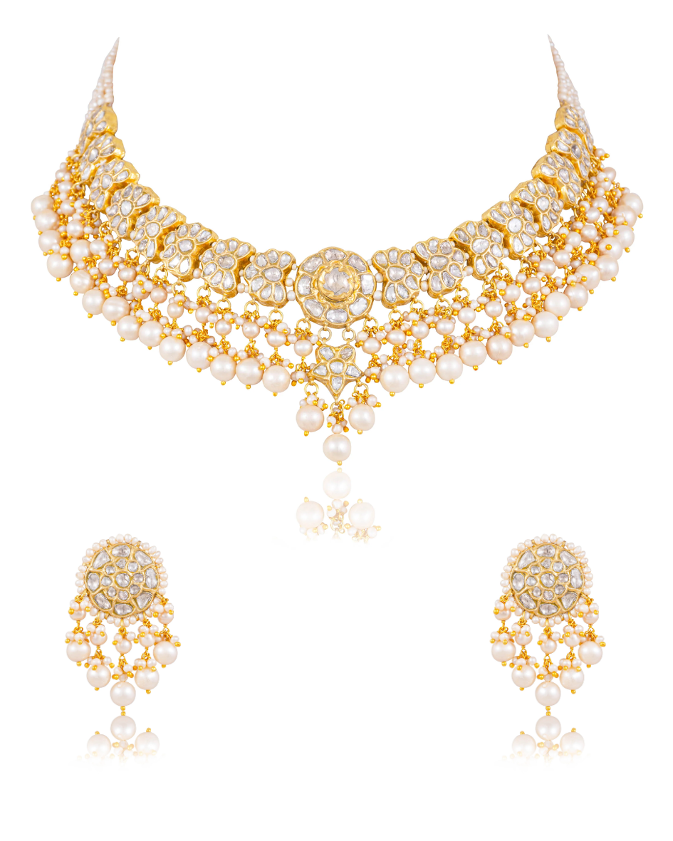 Riyanshi Necklace And Mrinali Tops Polki Set