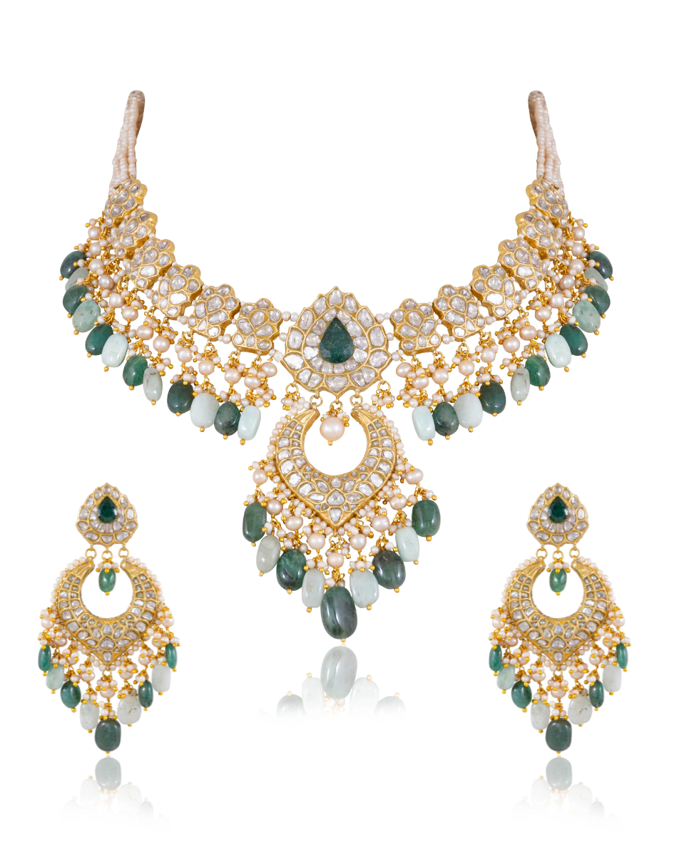 Avani Necklace And Krishnavi Chandbalis Polki Set