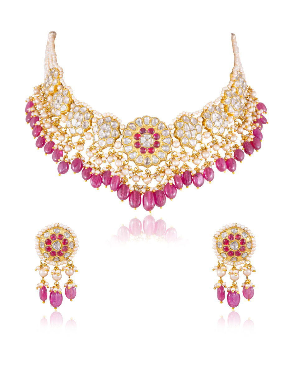 Shabana Necklace And Radha Tops Polki Set