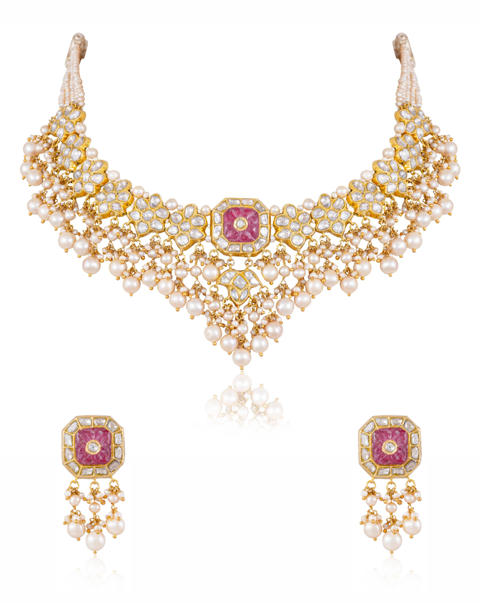 Ruksheen Necklace And Damita Tops Polki Set