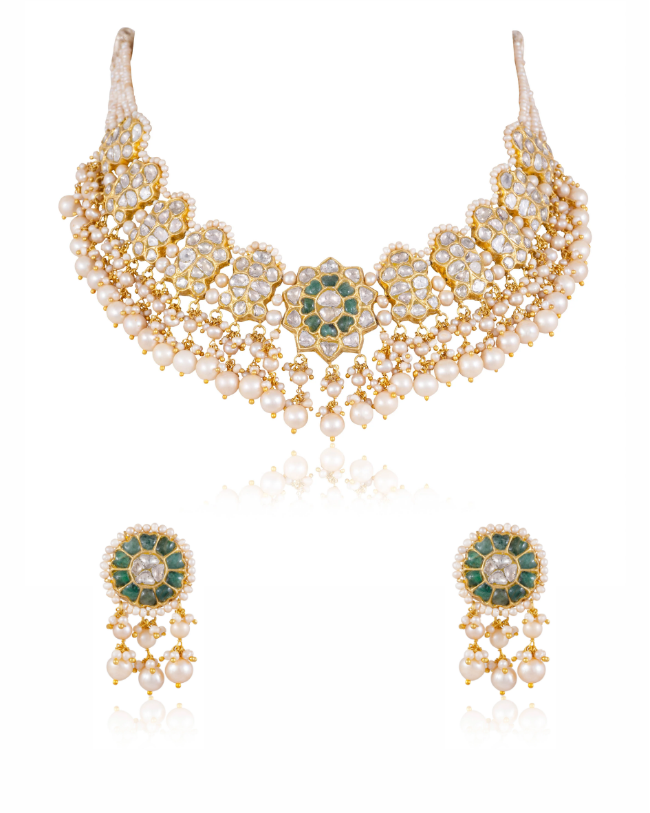 Kiran Necklace And Suman Tops Polki Set