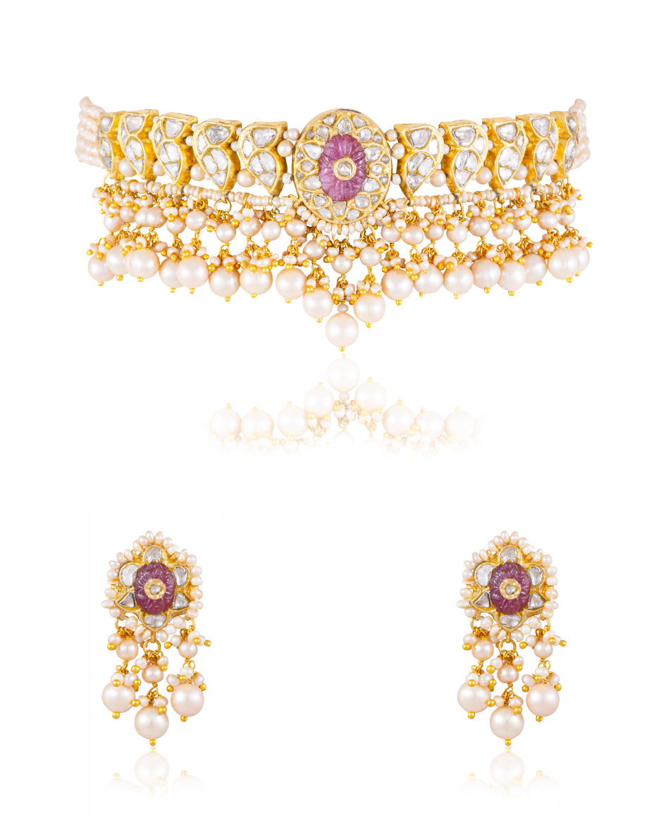 Dhanisha Choker And Nida Tops Polki Set