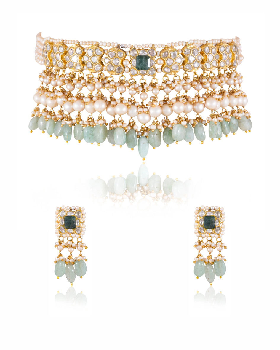 Devanshi Choker And Rushvi Tops Polki Set