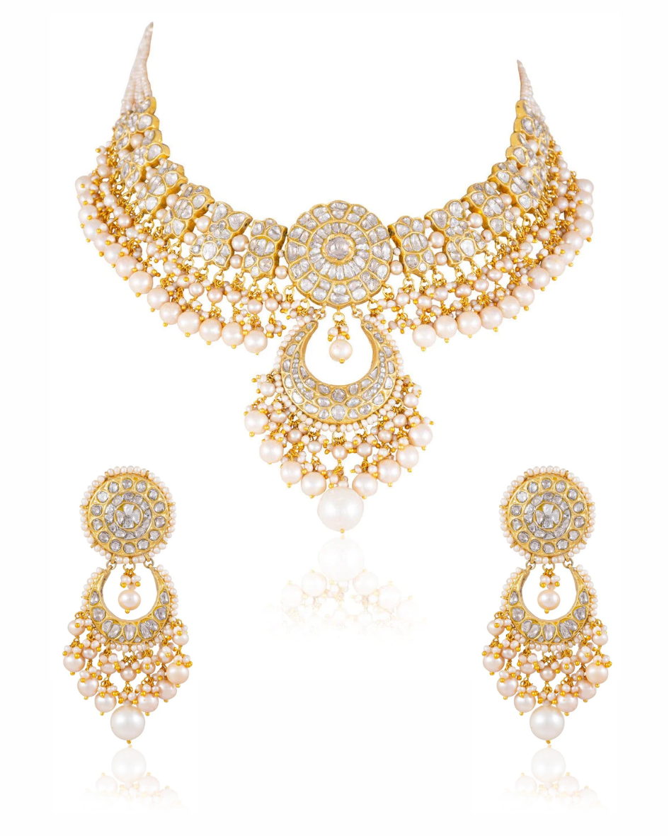 Manusha Necklace And Maheshwari Chandbalis Polki Set