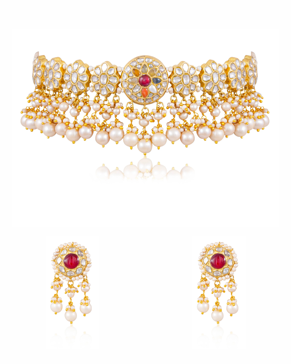 Brishta Choker And Shagun Tops Polki Set