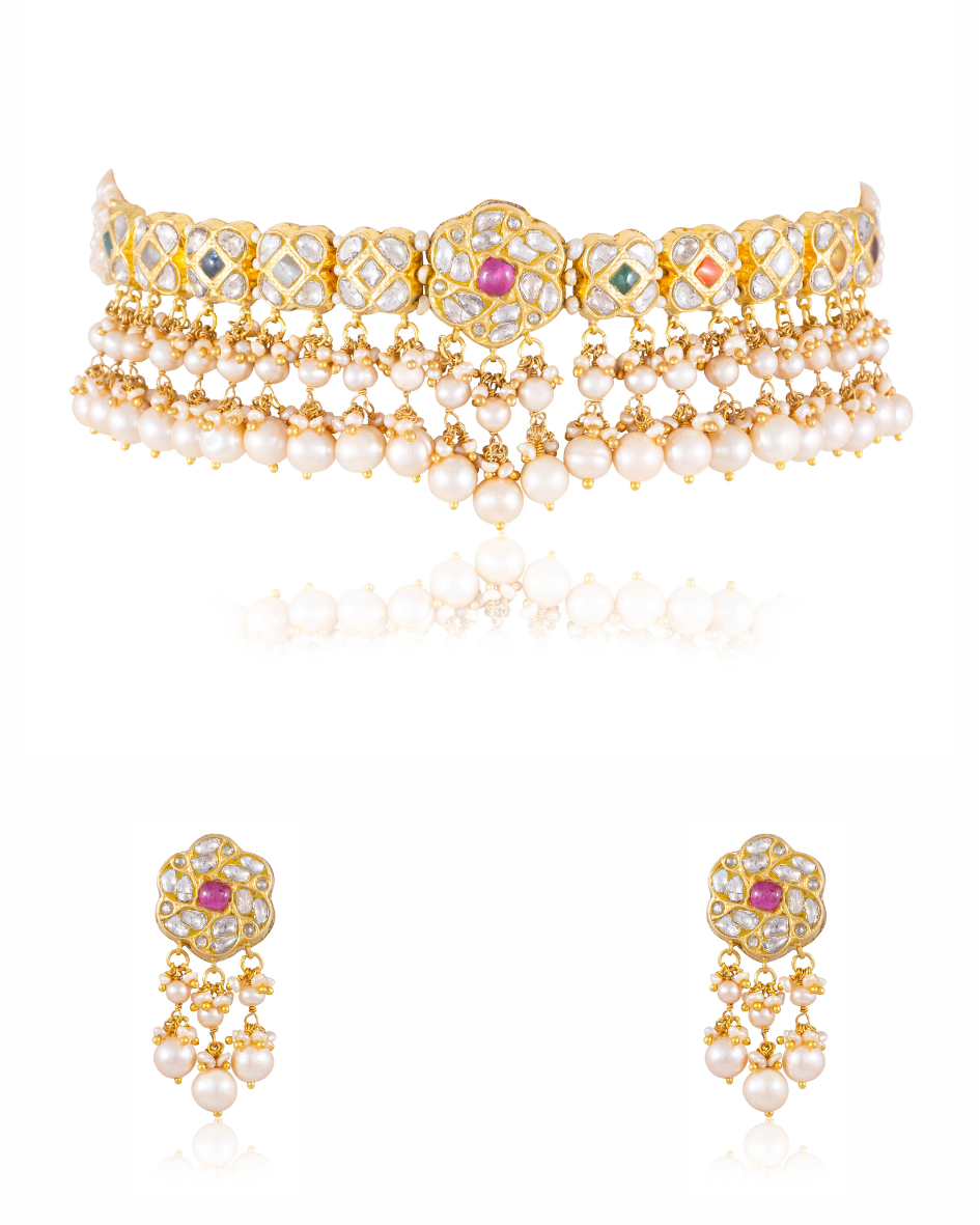 Khadija Choker And Aakriti Tops Polki Set