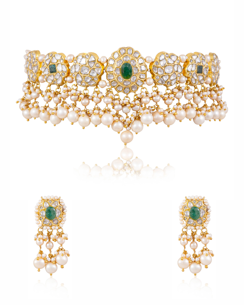 Ridhika Choker And Vrija Tops Polki Set