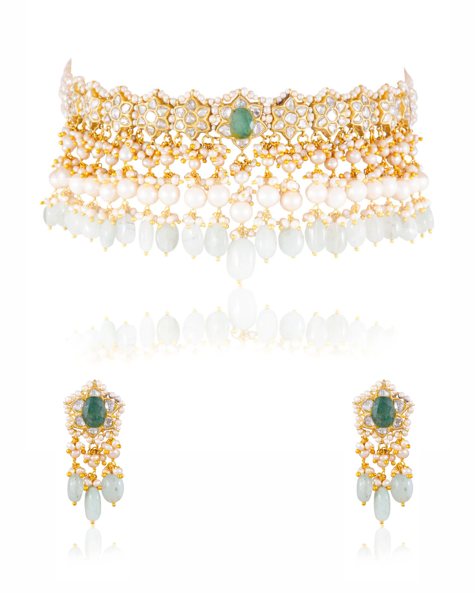 Sashika Choker And Devangi Tops Polki Set