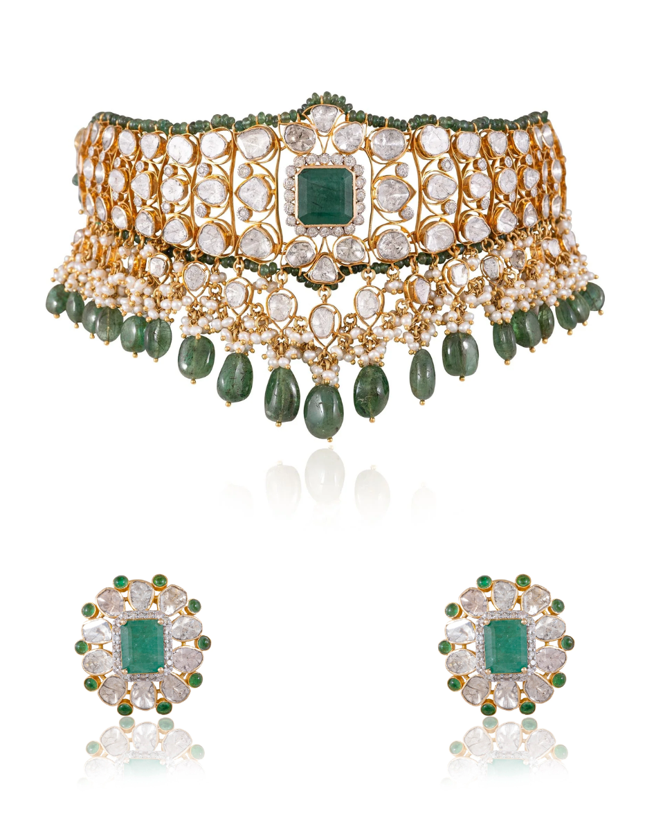 Raima Choker And Rutva Tops Polki And Diamond Set