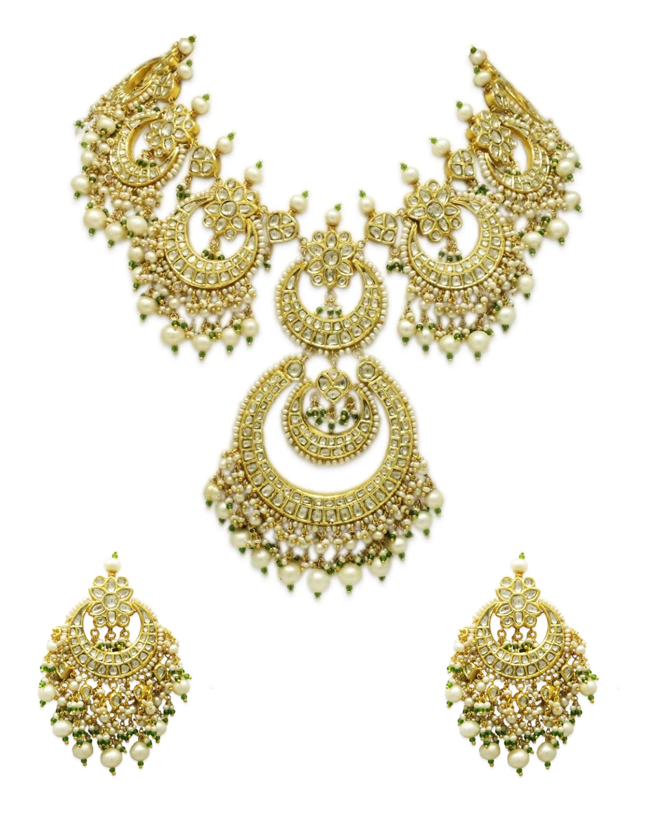 Neha Necklace And Ravina Chandbalis Polki Set