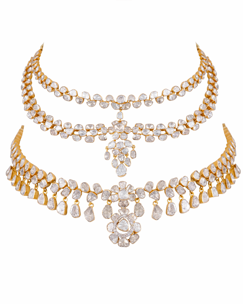 Madhuri Necklace And Zeena Necklace Polki And Diamond Set
