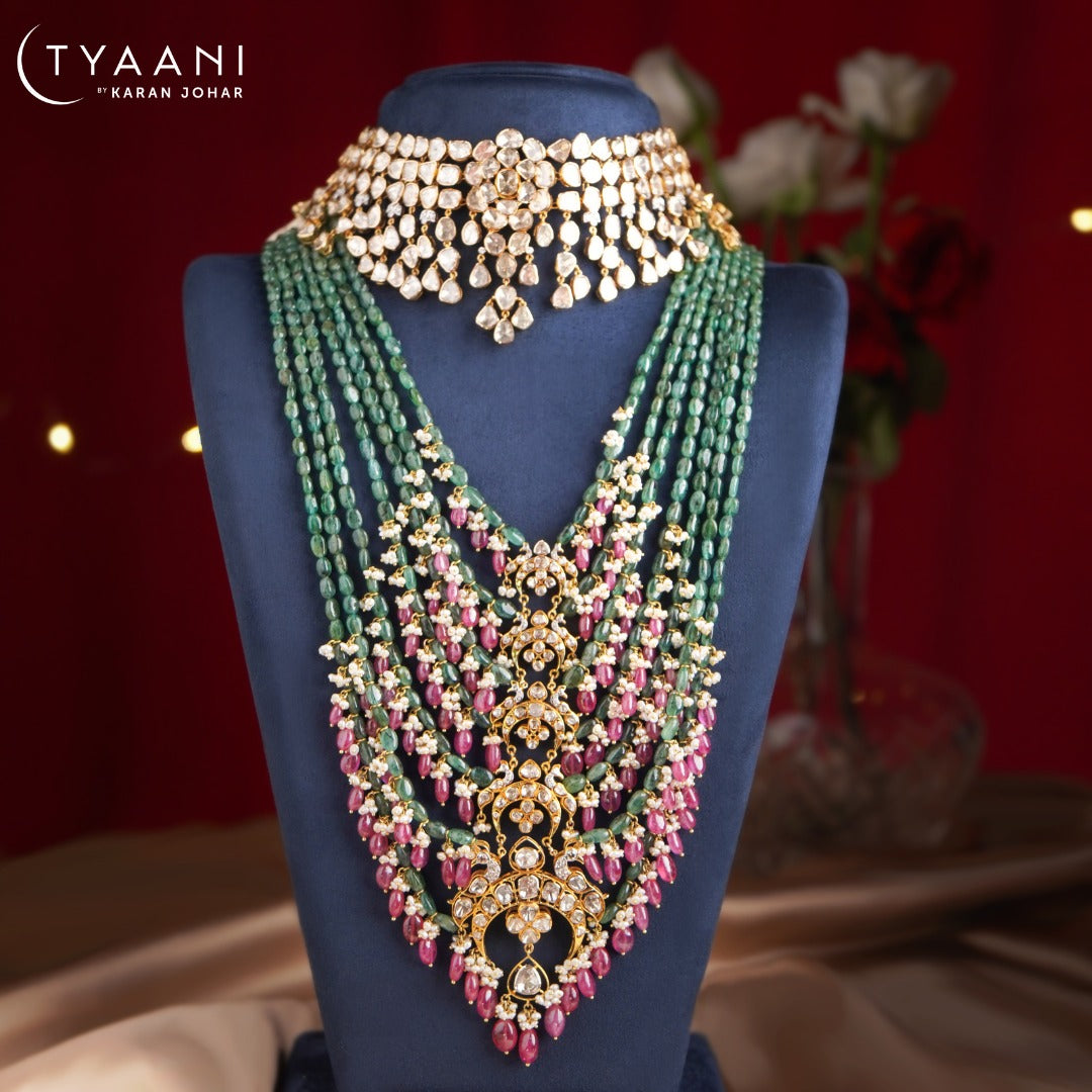 Radhika Choker And Latika Bead Pendant Polki And Diamond Set