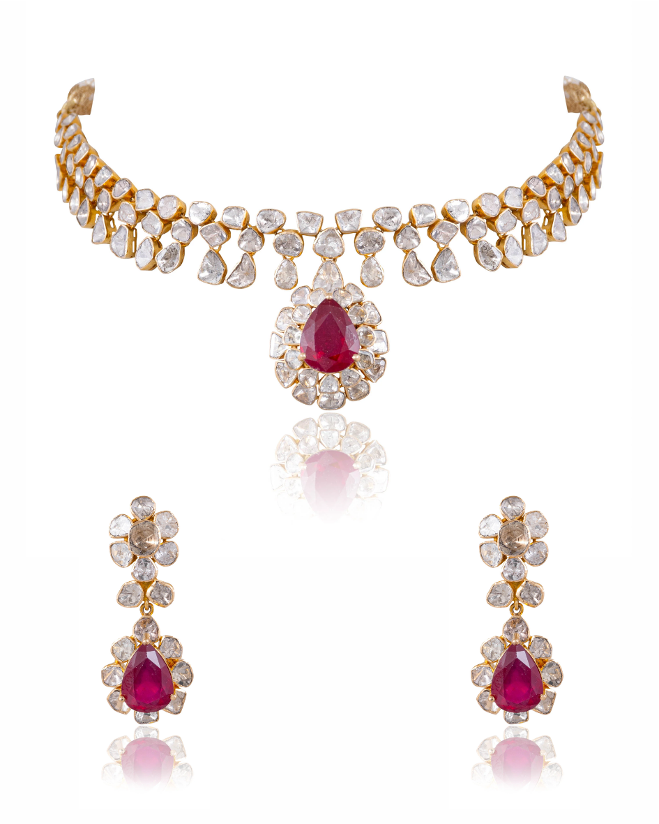 Pragati Necklace And Trupti Long Earrings Polki Set