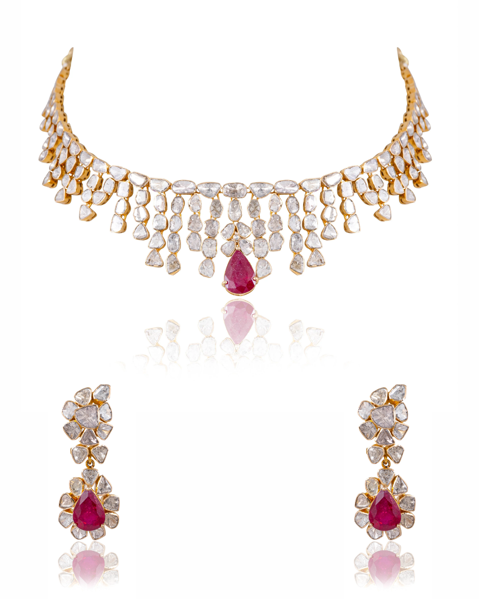 Diya Necklace And Sanskruti Long Earrings Polki Set