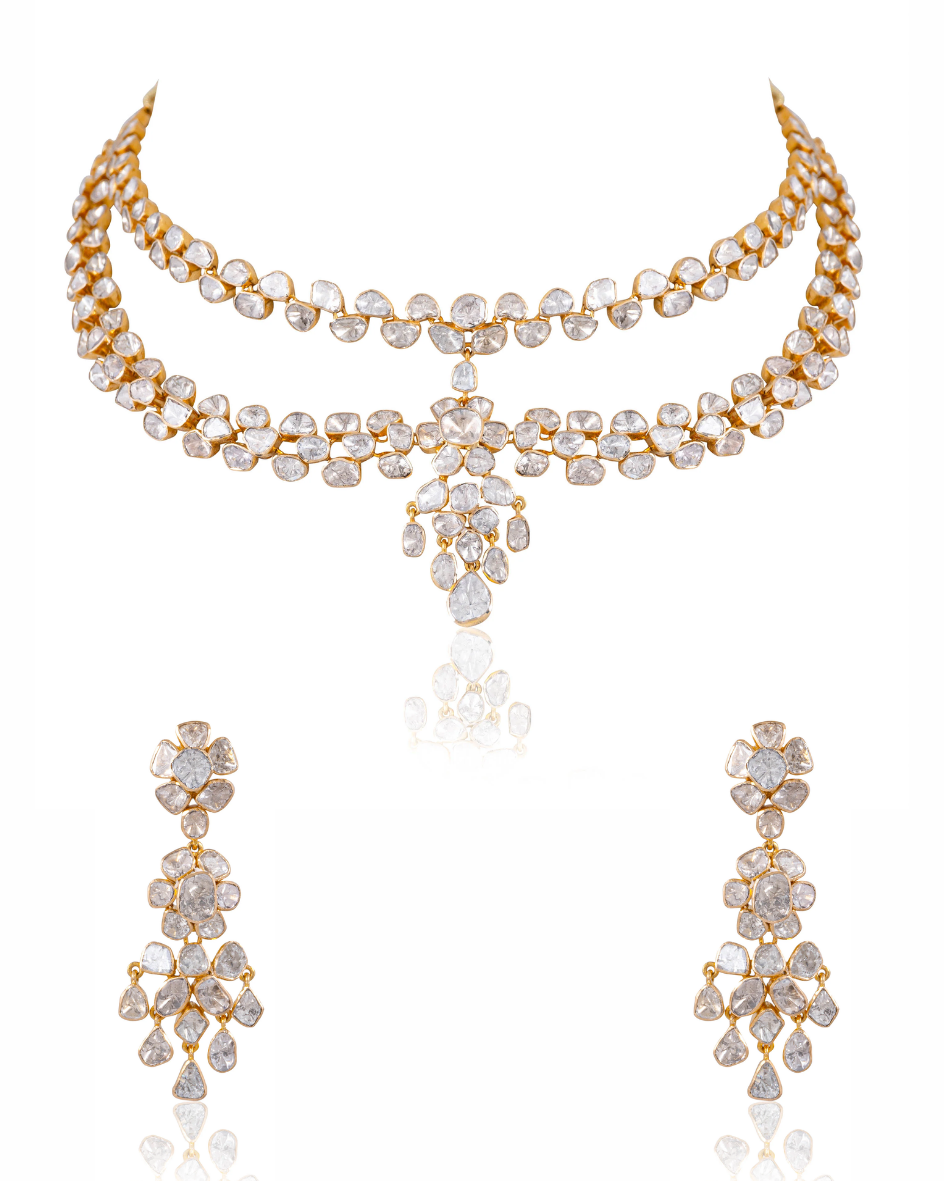 Madhuri Necklace And Arunisha Long Earrings Polki Set