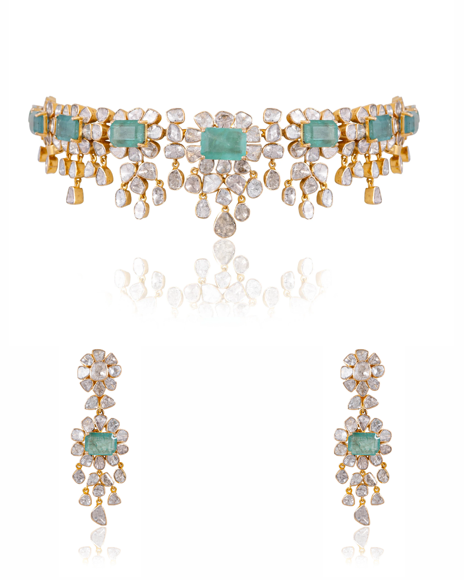 Muskaan Necklace And Zaveriya Long Earrings Polki Set