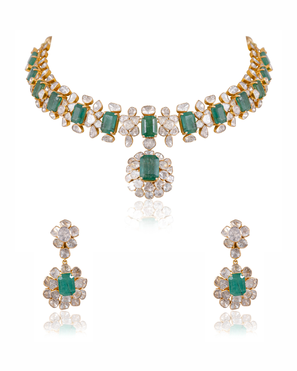 Manasi Necklace And Sanjita Long Earrings Polki Set