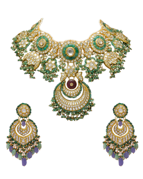 Arya Necklace And Anaiah Chandbalis Polki Set