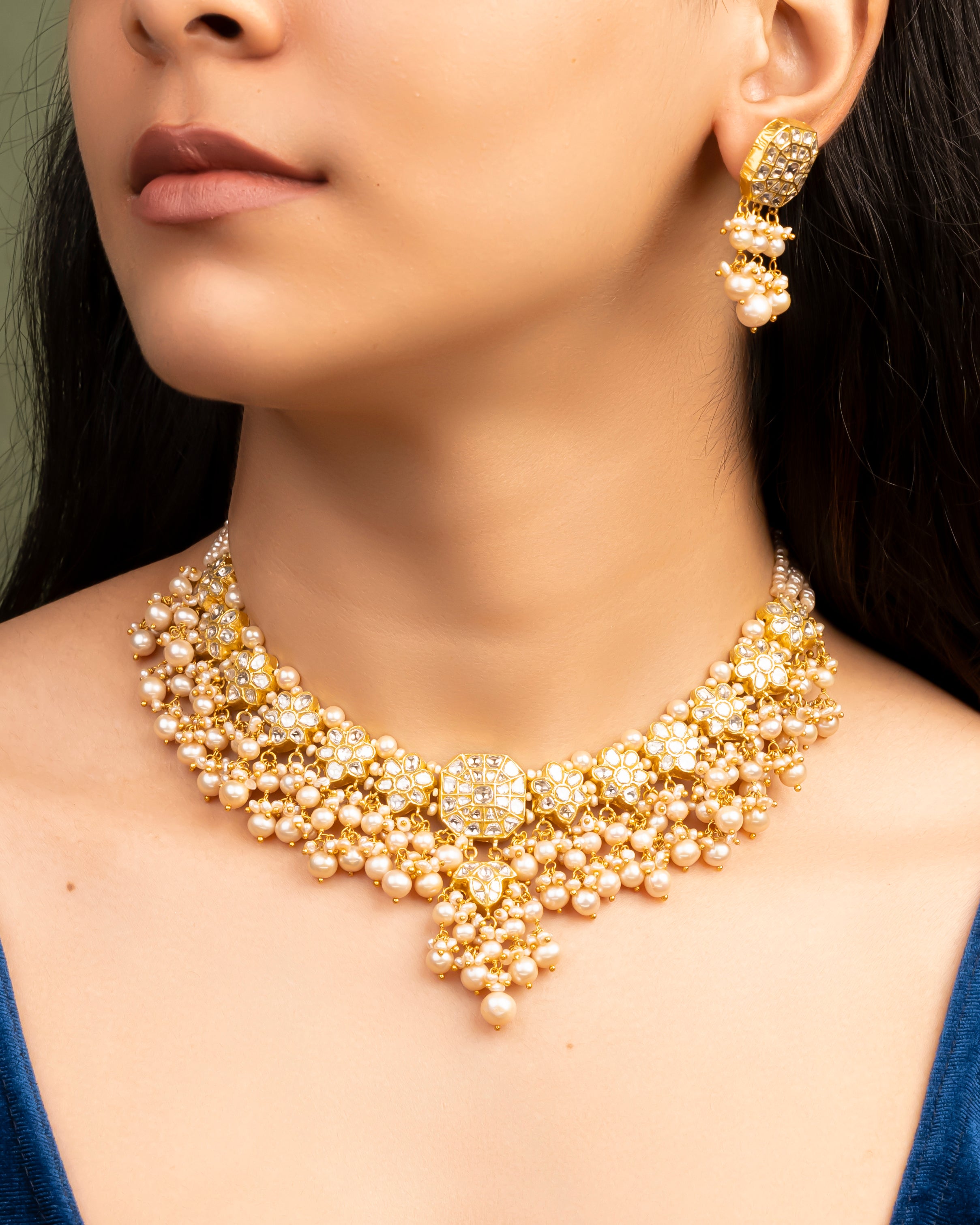 Ruksheen Necklace And Damita Tops Polki Set