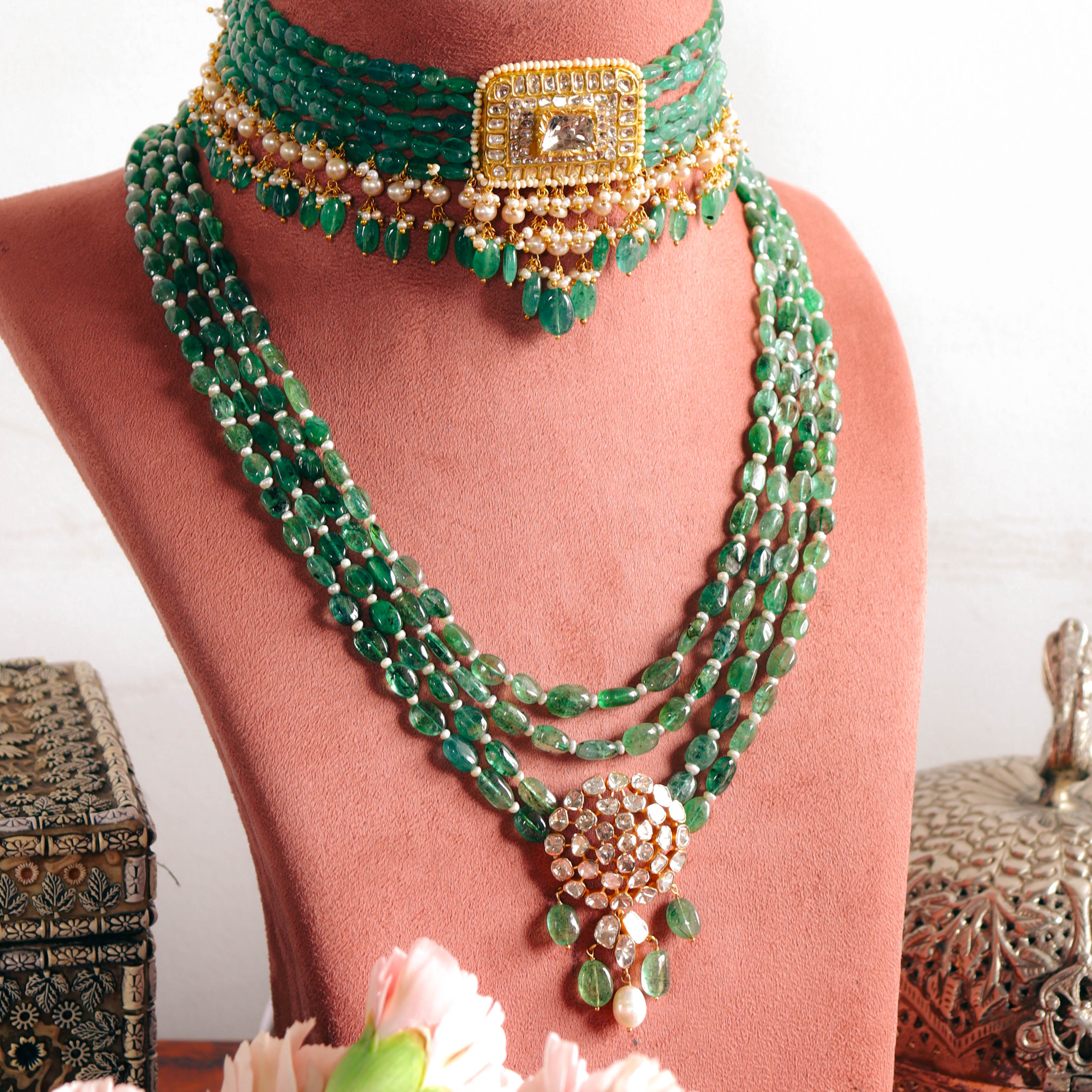 Nikita Bead Pendant And Shabnam Bead Choker Polki Set