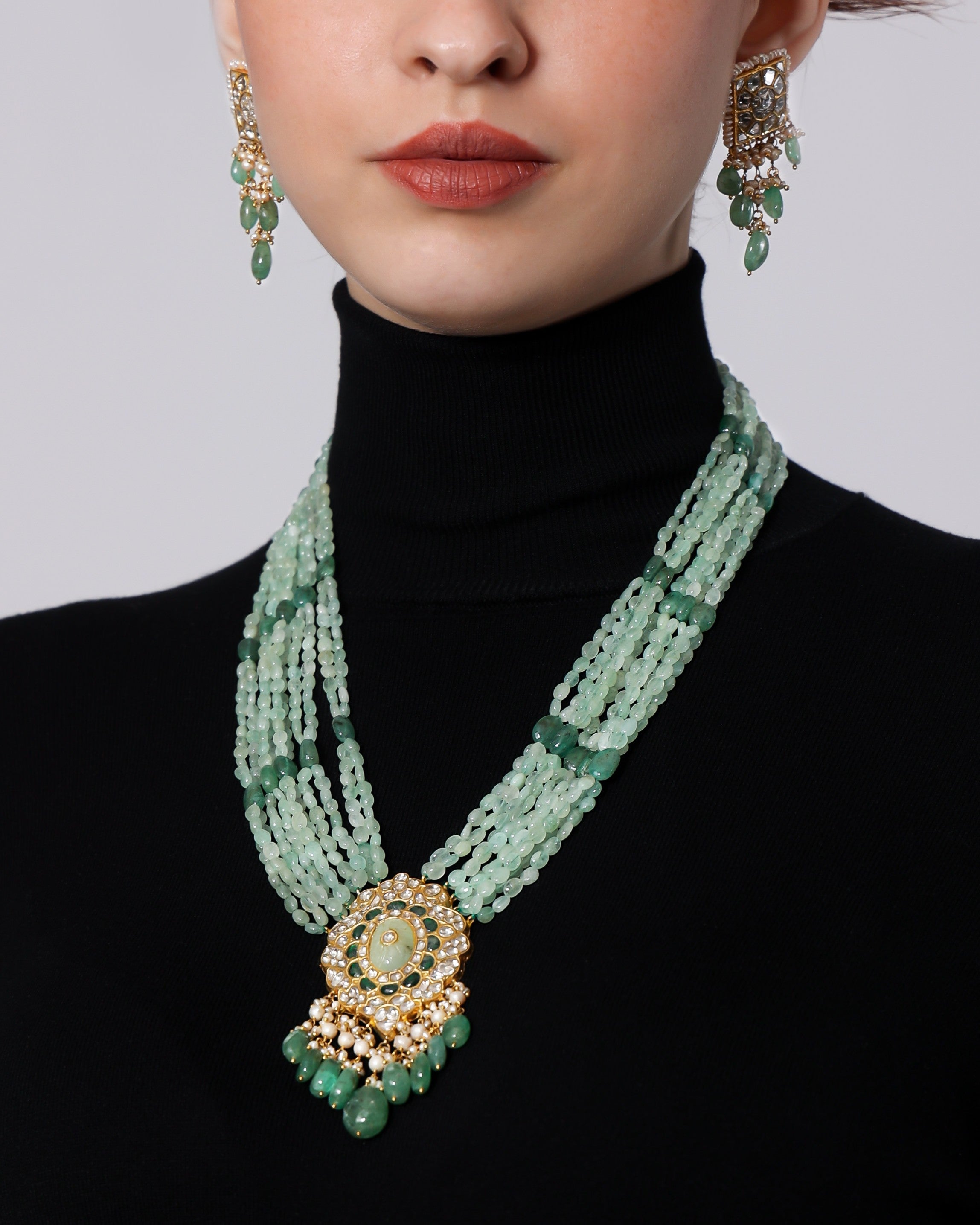 Saniya Bead Pendant And Damini Tops Polki Set