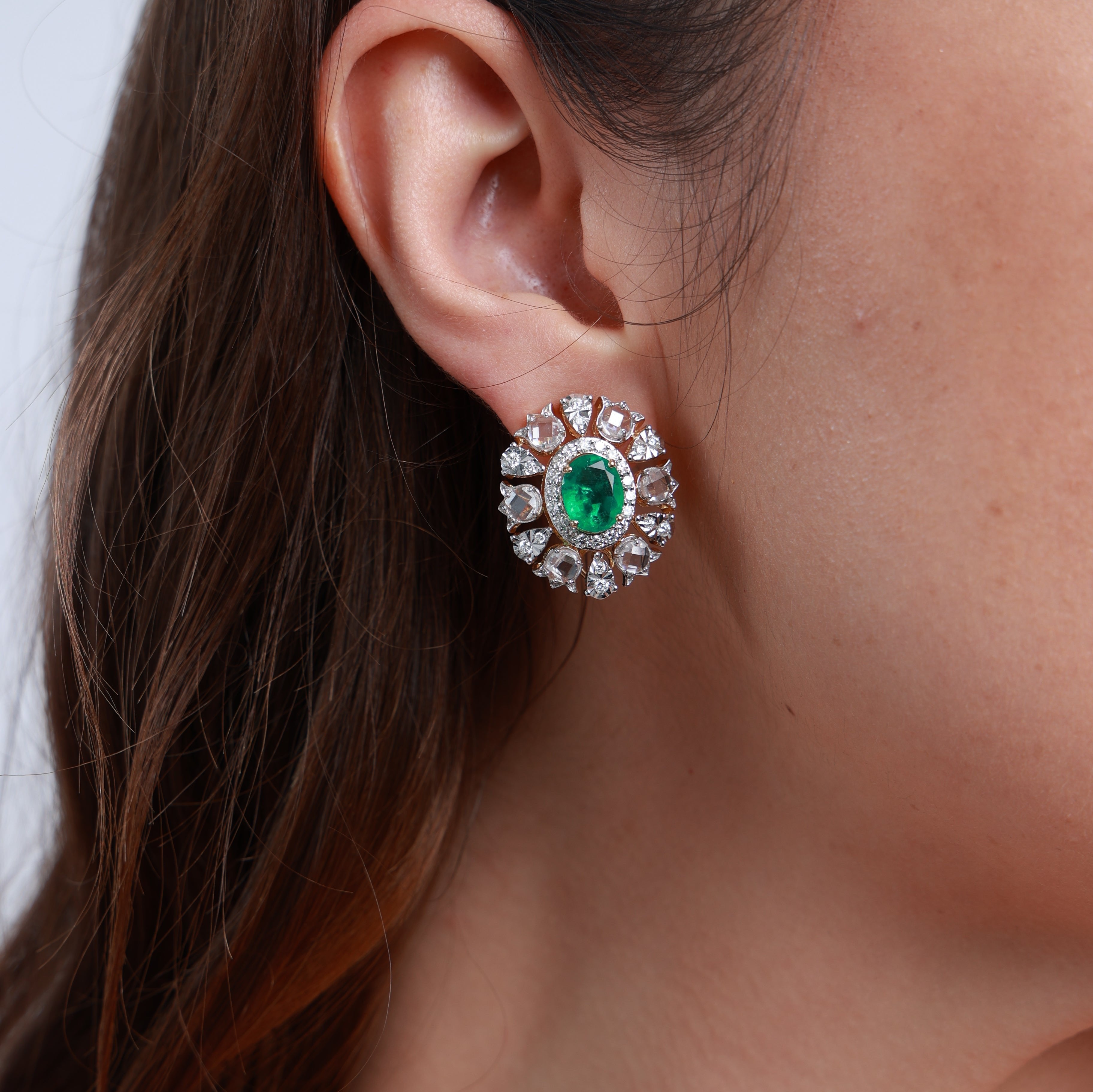 emerald diamond studs