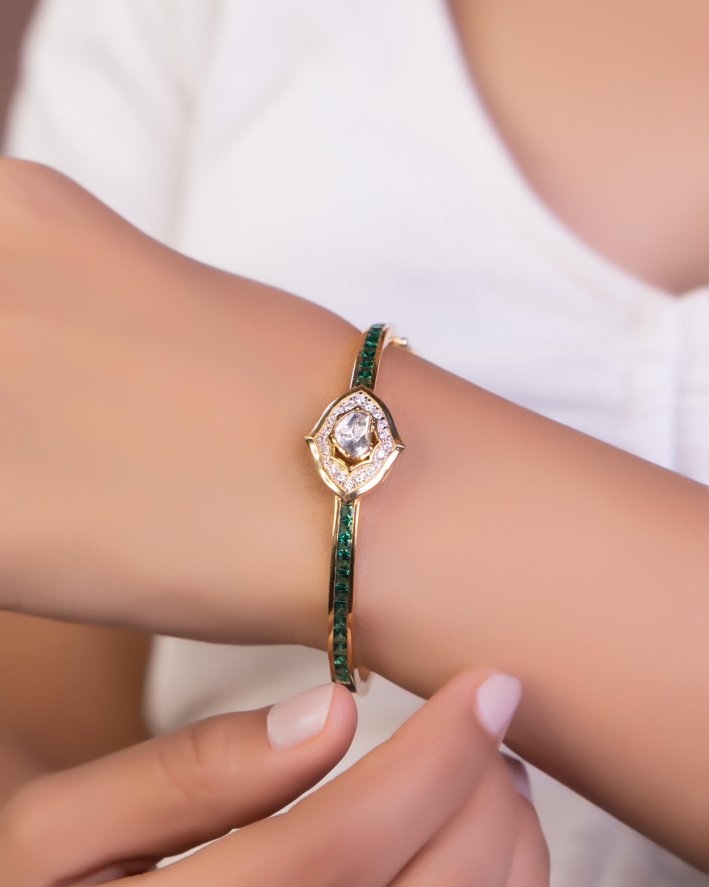 Seline Polki And Diamond Bangle