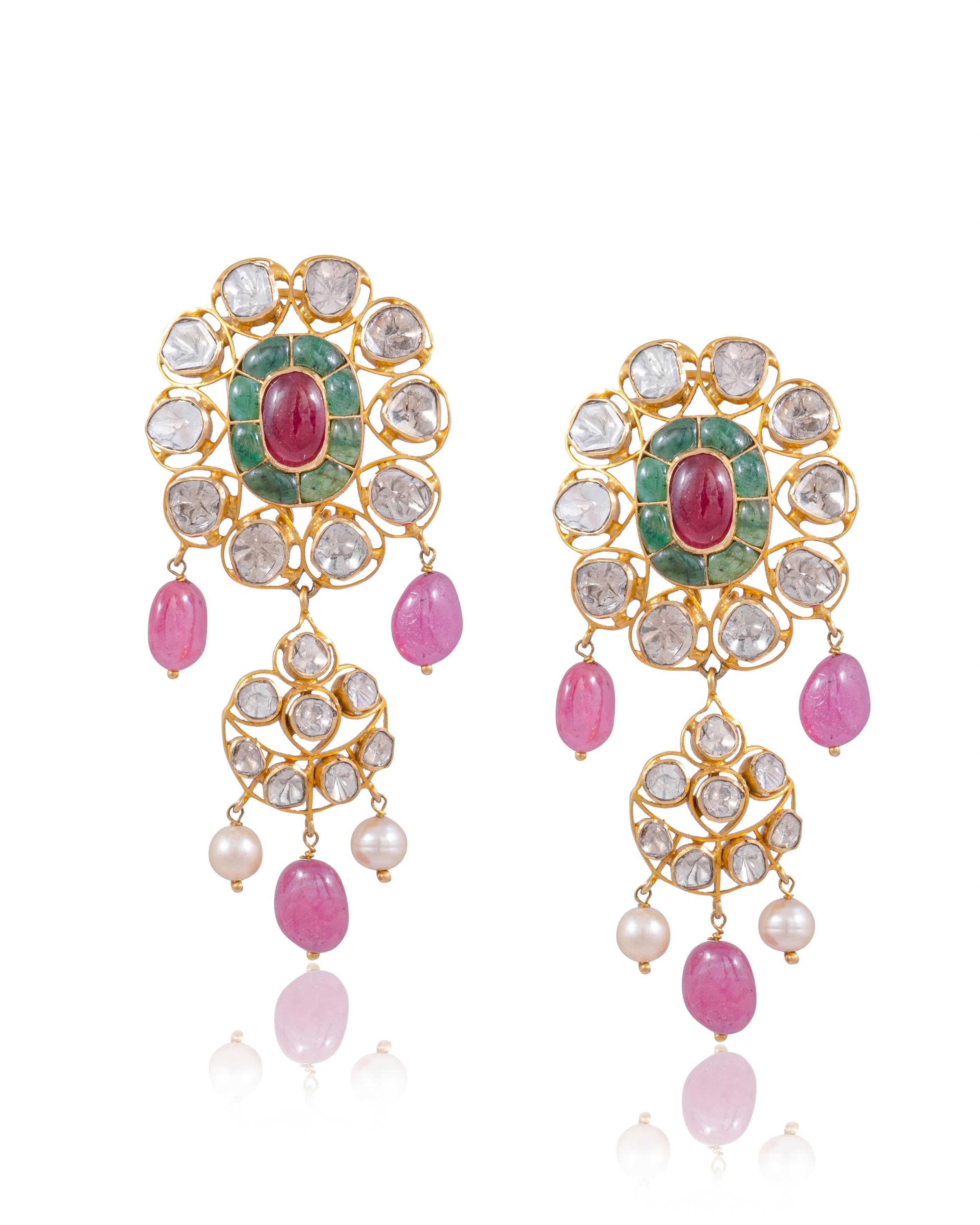 Smriti Bead Pendant And Desa Long Earrings Polki And Diamond Set