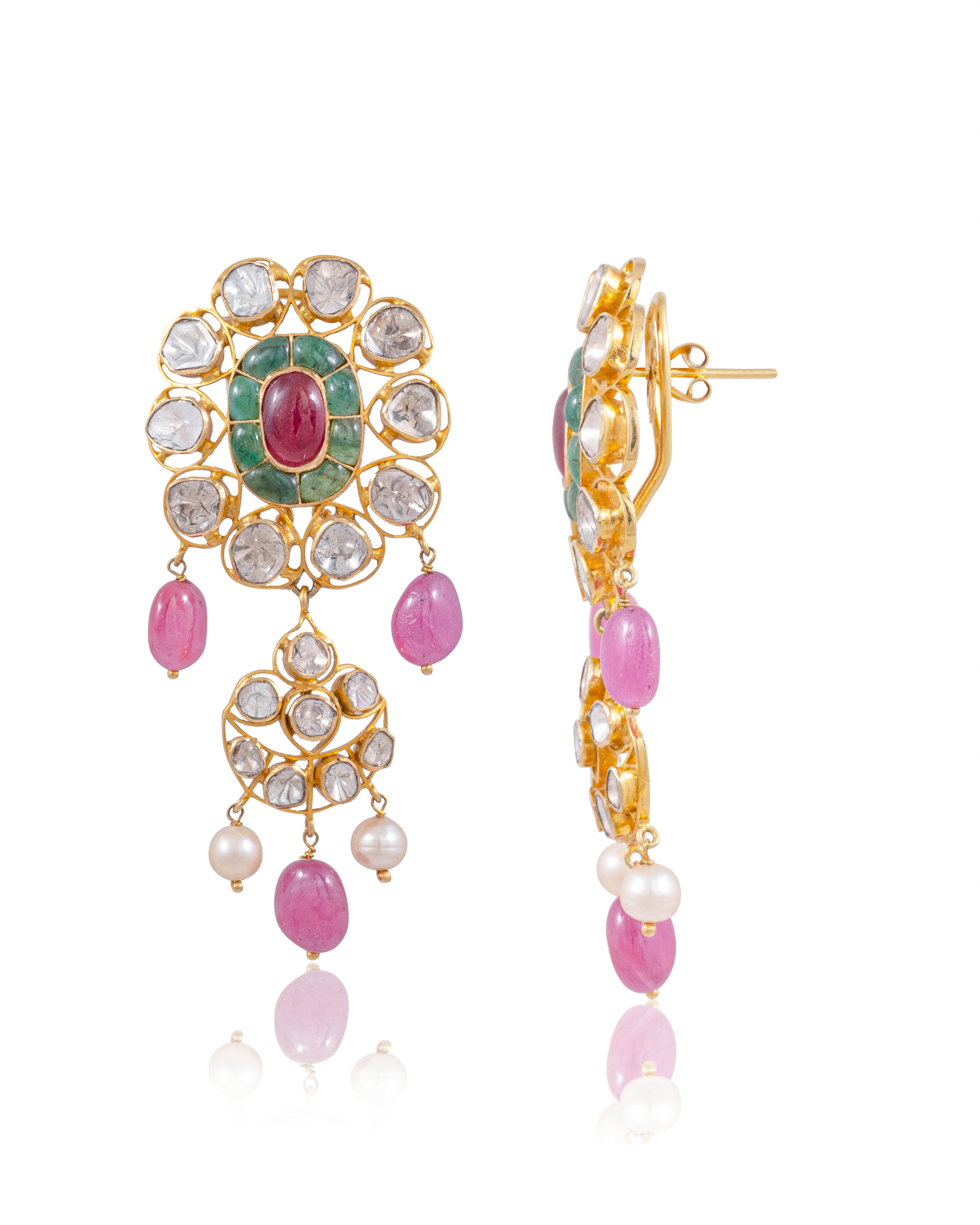 Smriti Bead Pendant And Desa Long Earrings Polki And Diamond Set
