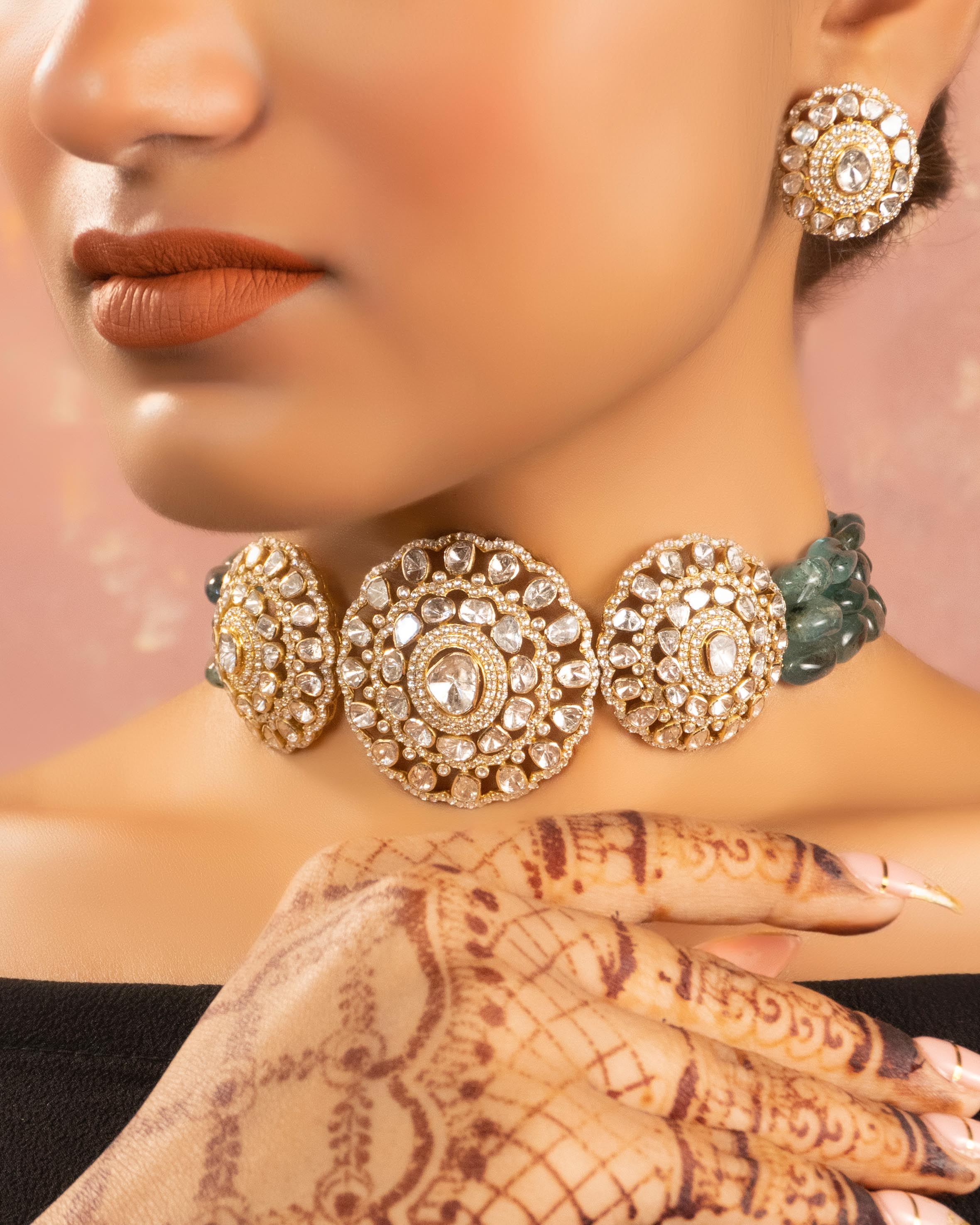 Gauri Bead Choker and Bavna Tops Polki Set