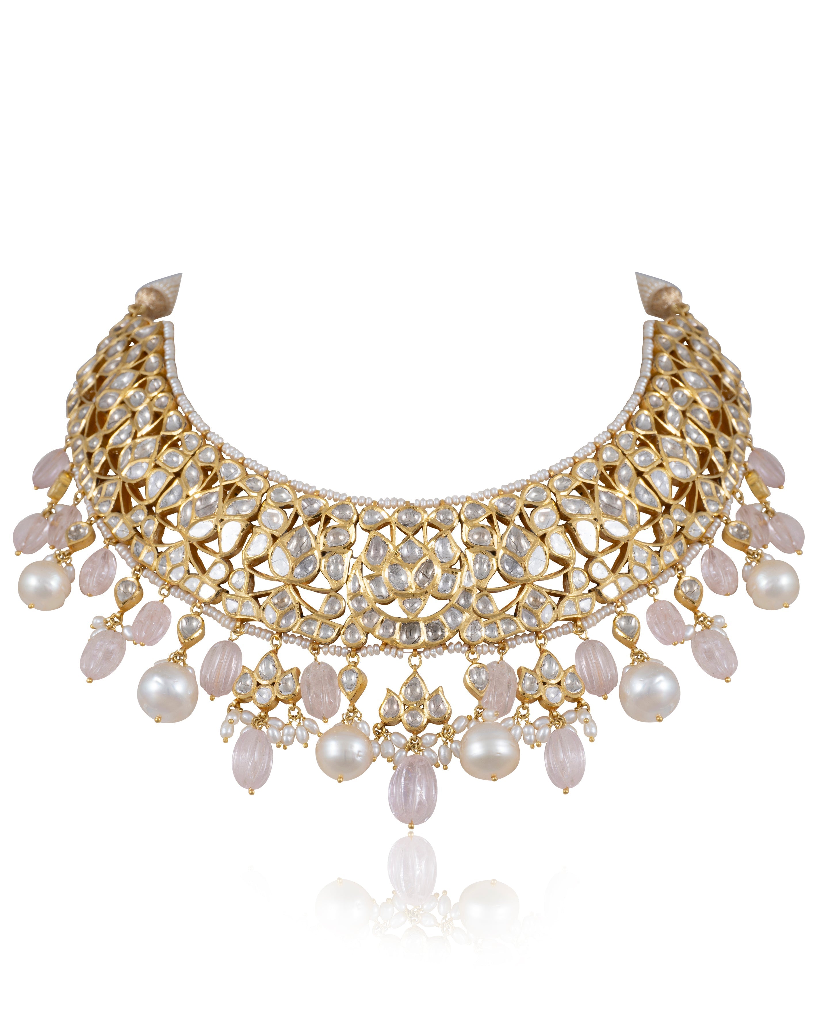 Taniya Necklace And Tronbe Long Earrings Jadau Polki Set