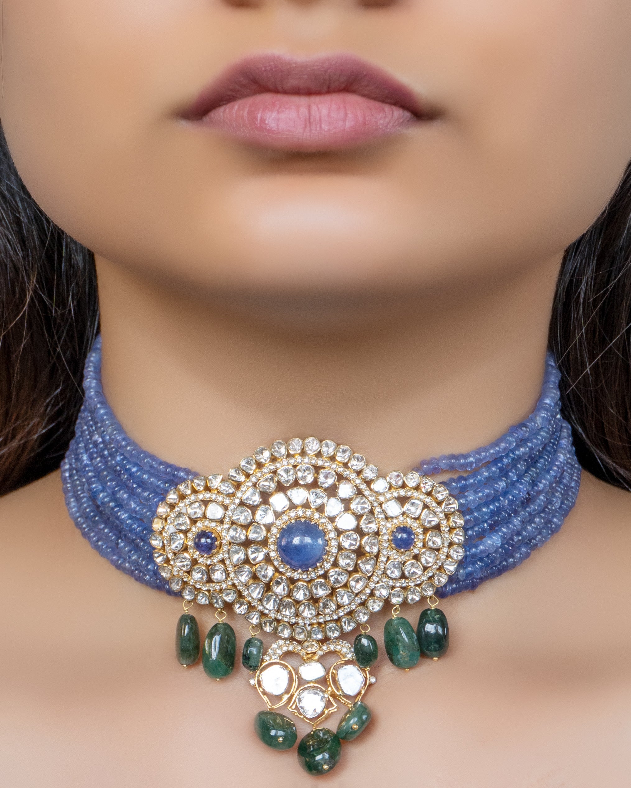 Trishka Bead Choker and Sakhia Chandbalis Polki Set