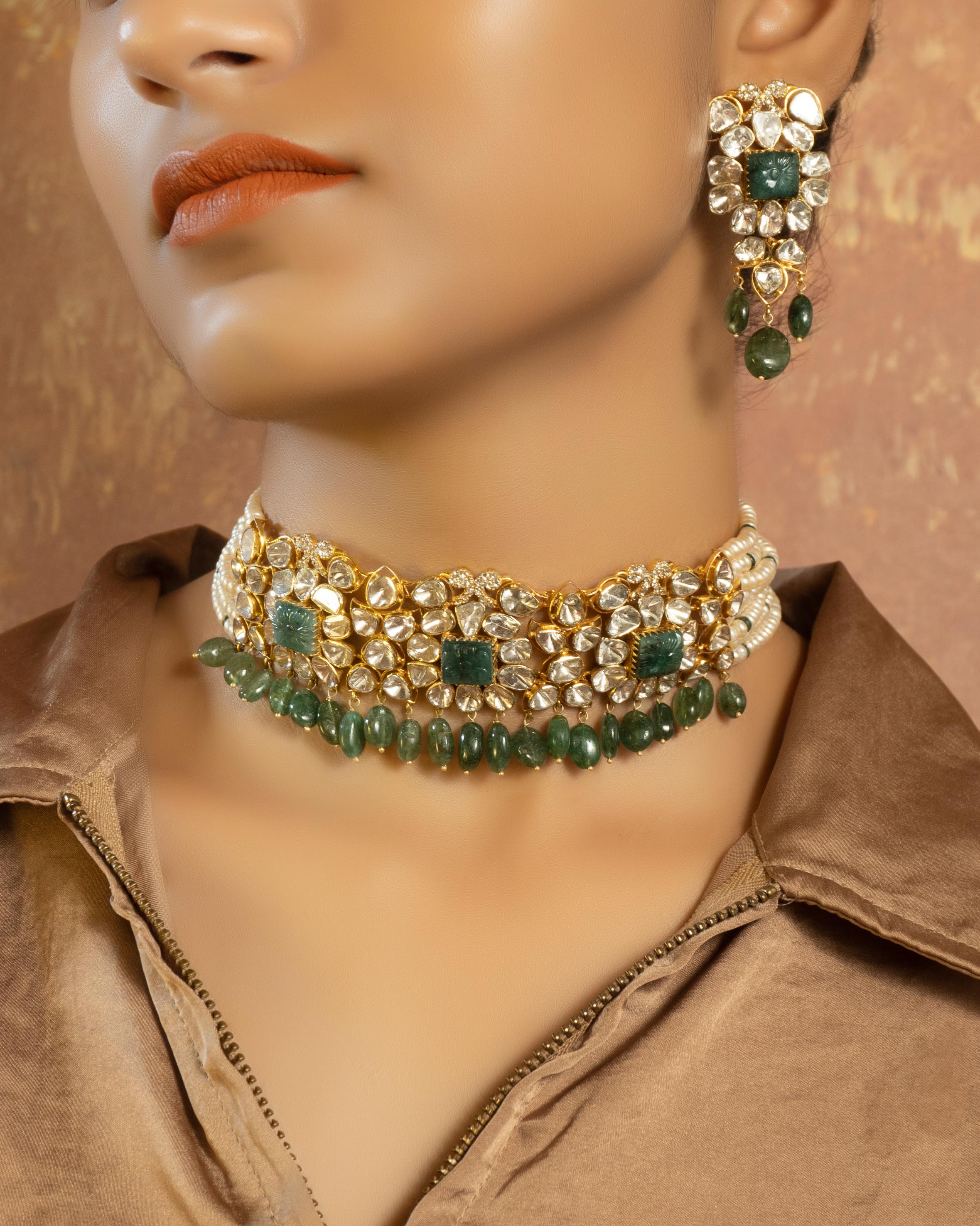 Nayama Choker and Kaburi Long Earrings Jadau Polki Set