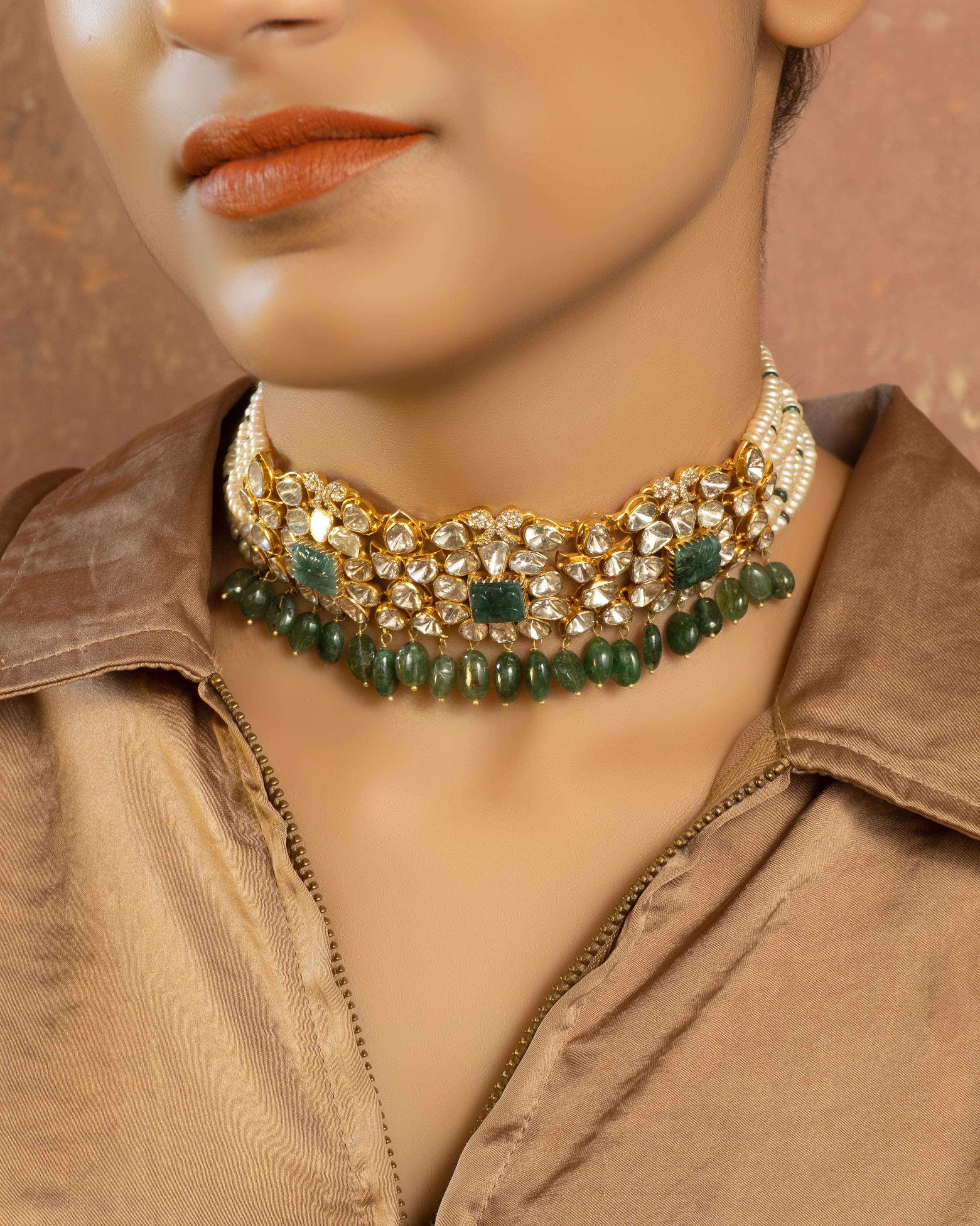 Nayama Choker and Kaburi Long Earrings Jadau Polki Set