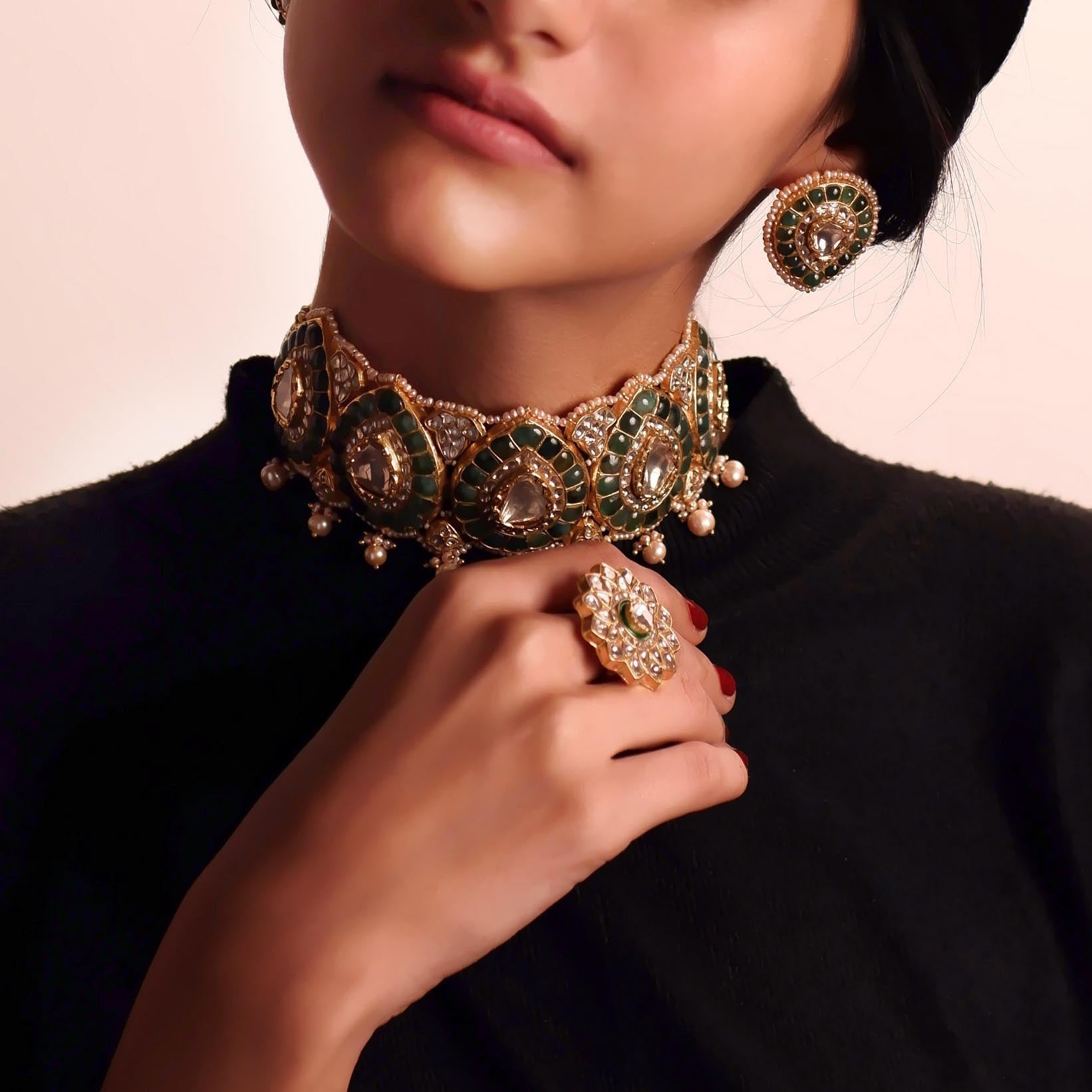 Rudhii Choker And Dhanu Chandbalis Polki Set