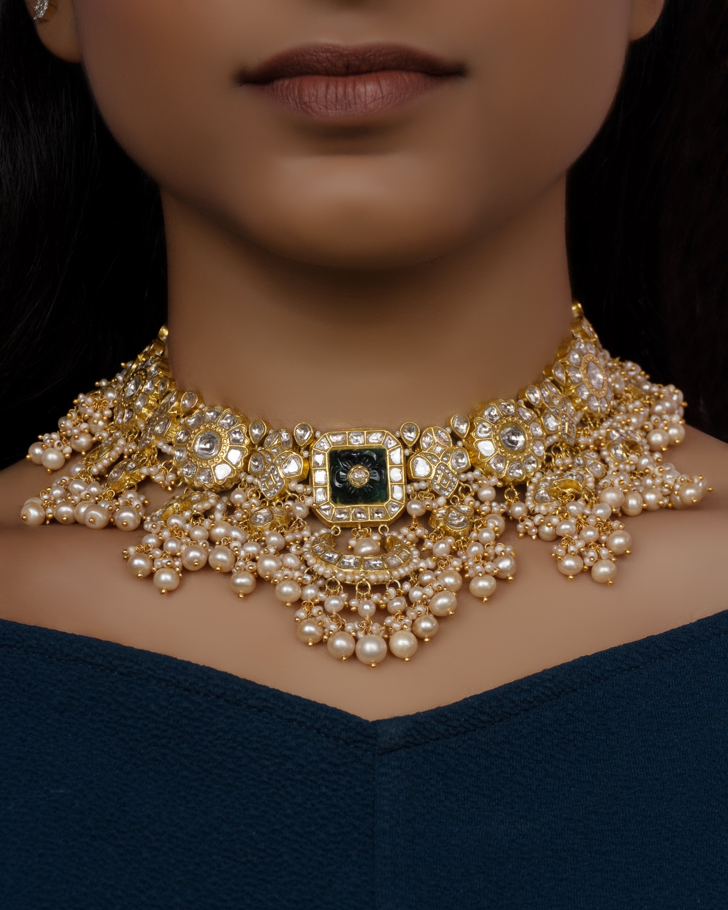 Vatsala Necklace and Ashita Chandbalis Polki Set