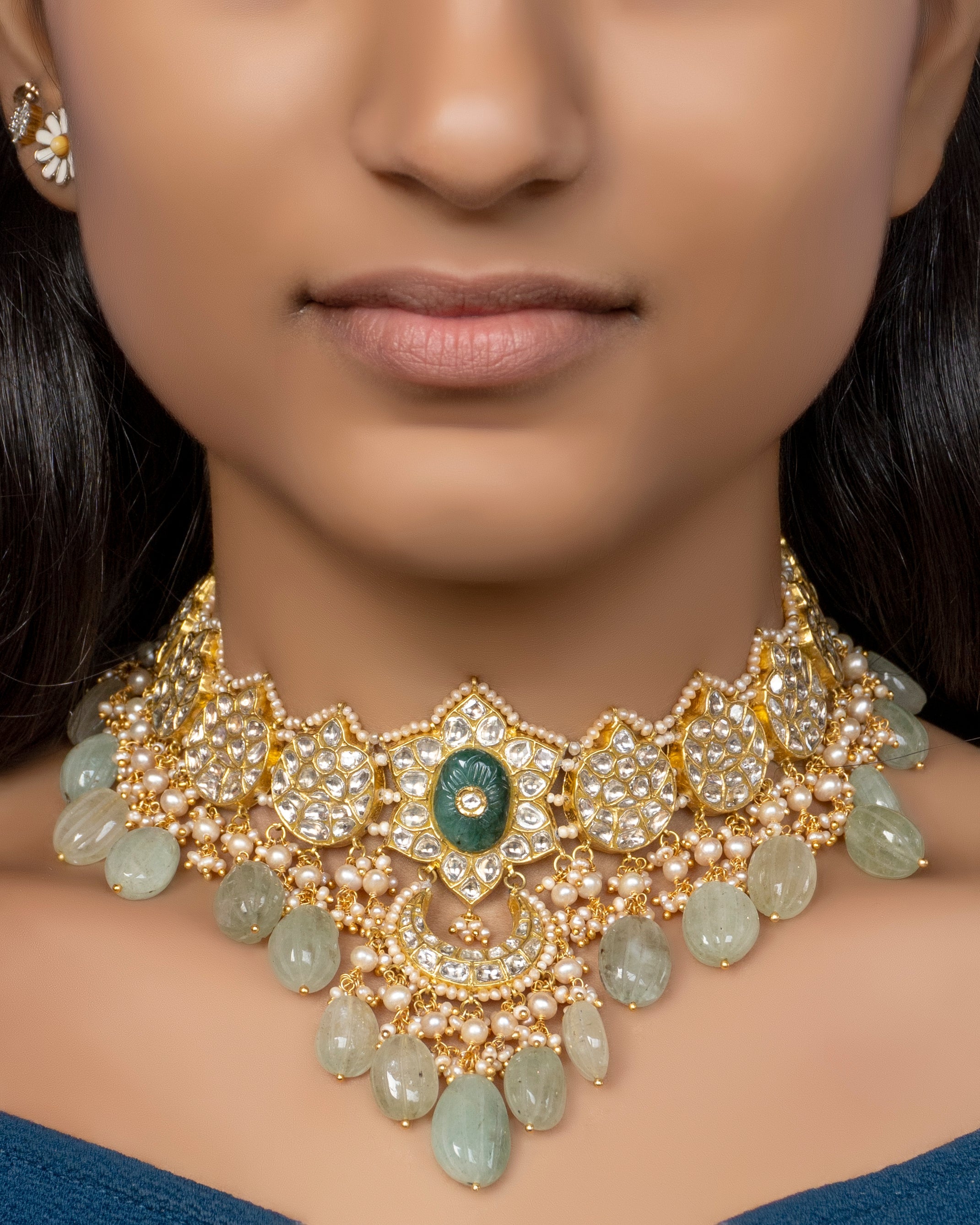 Bushra Necklace and Shifa Chandbalis Polki Set