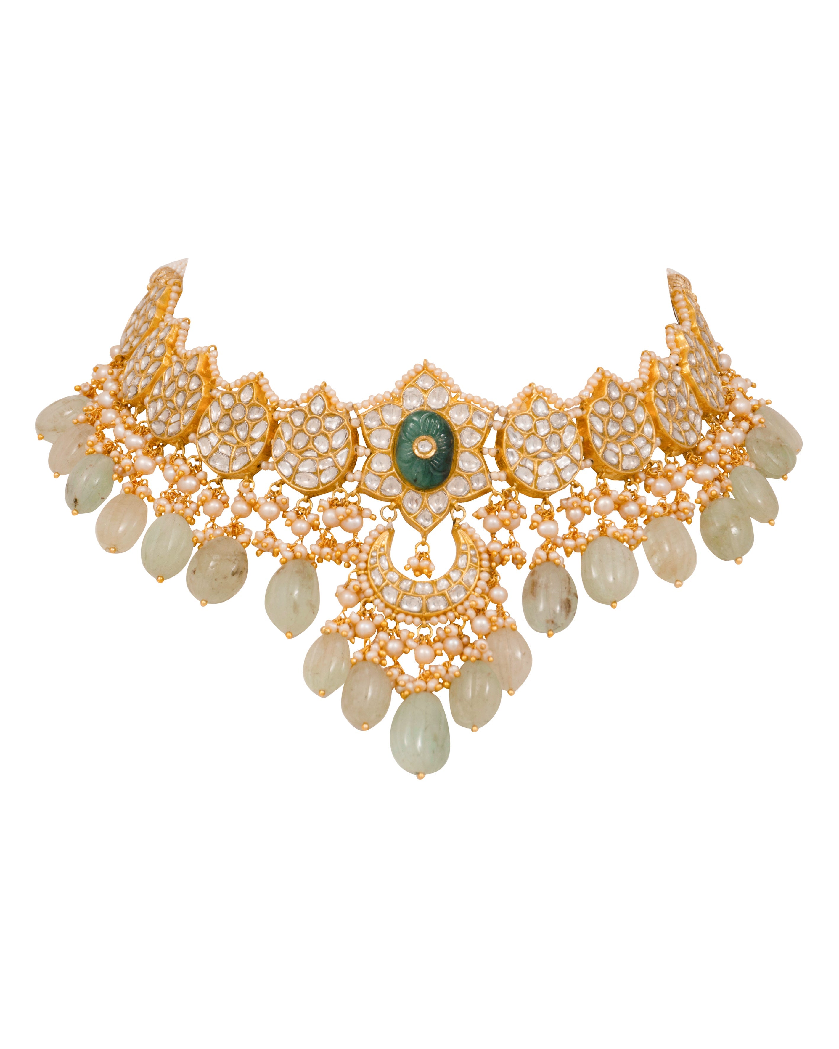 Bushra Necklace and Shifa Chandbalis Polki Set