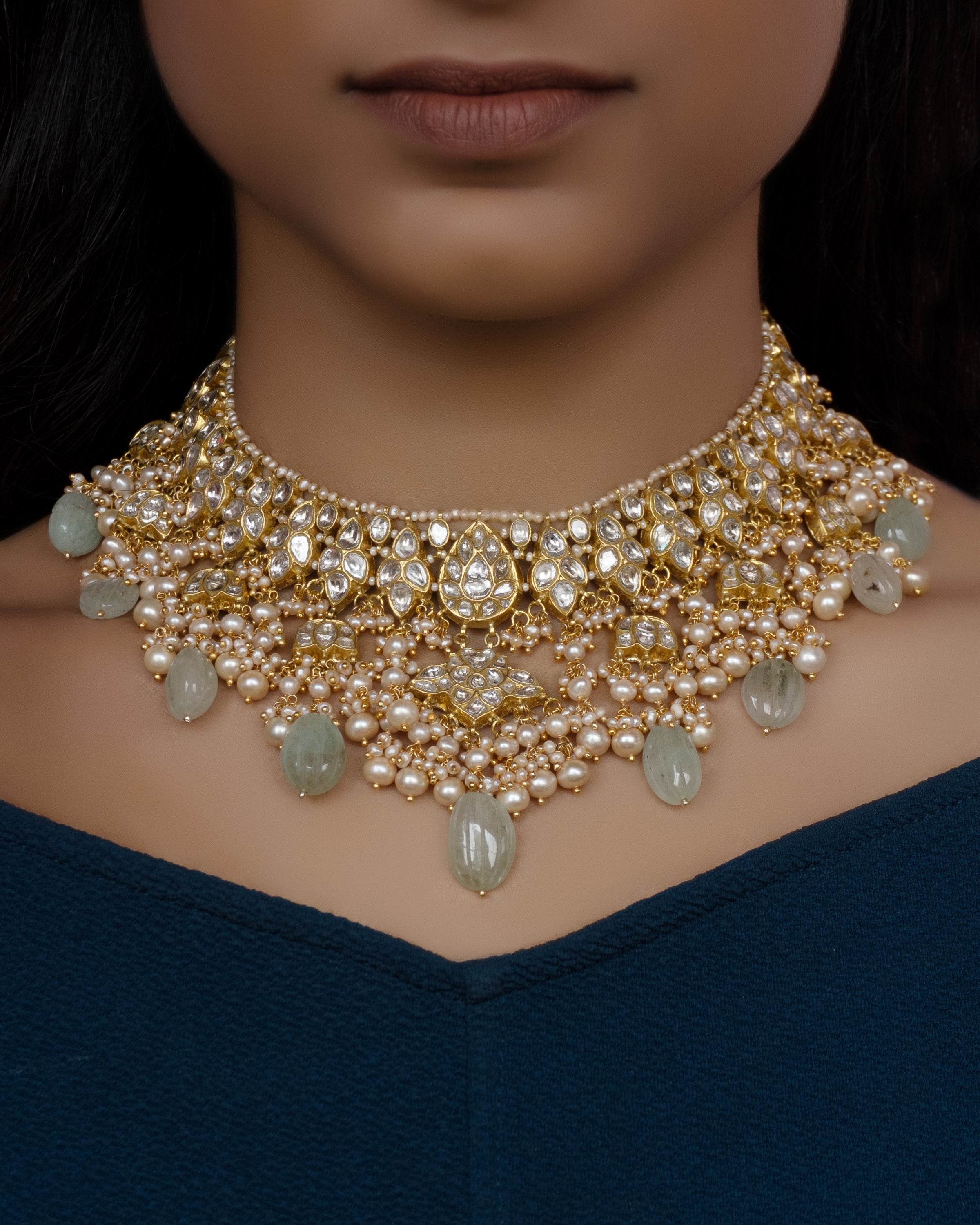 Kinika Necklace and Latif Chandbalis Polki Set