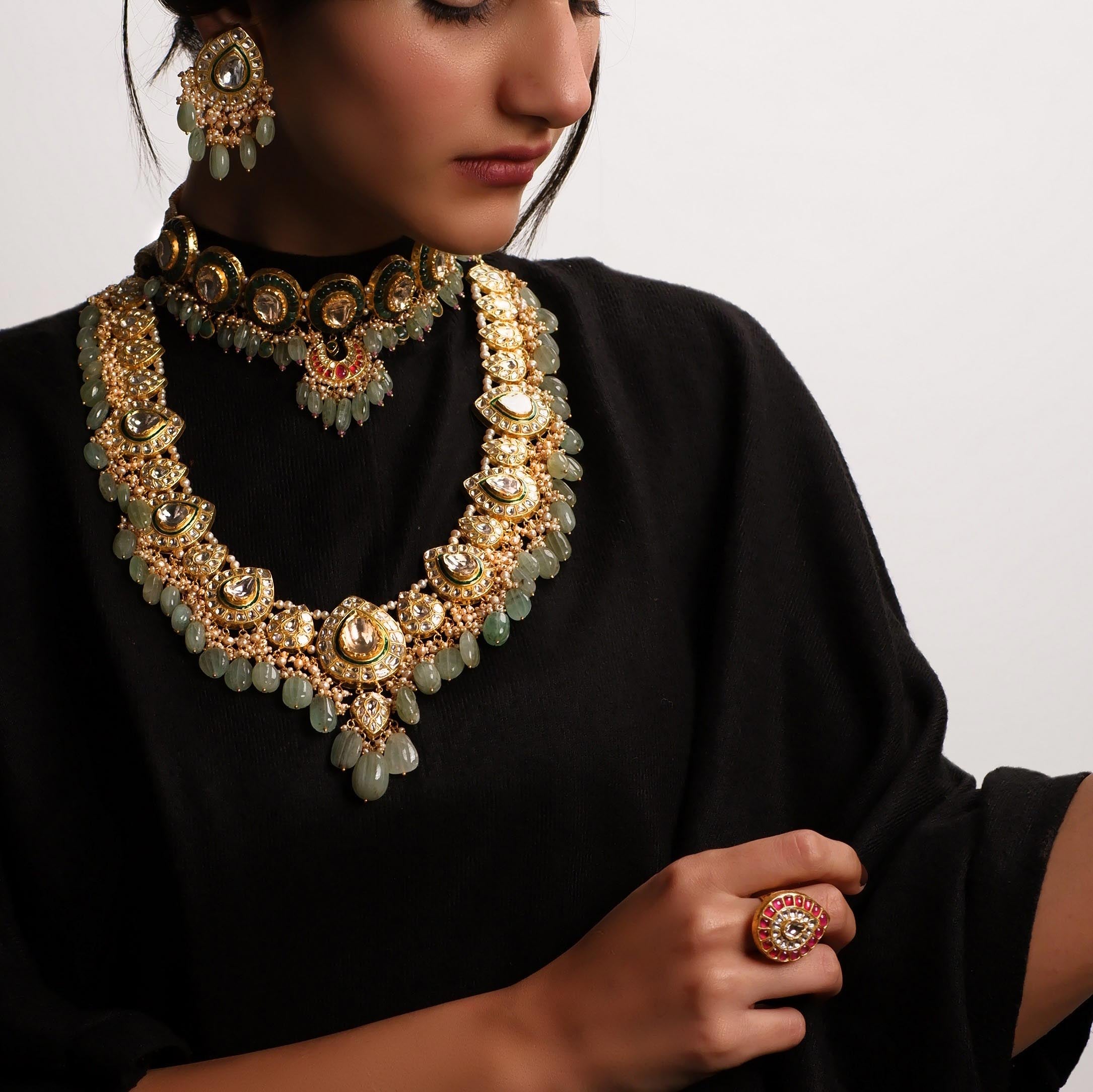 Rudhii Choker And Dhanu Chandbalis Polki Set