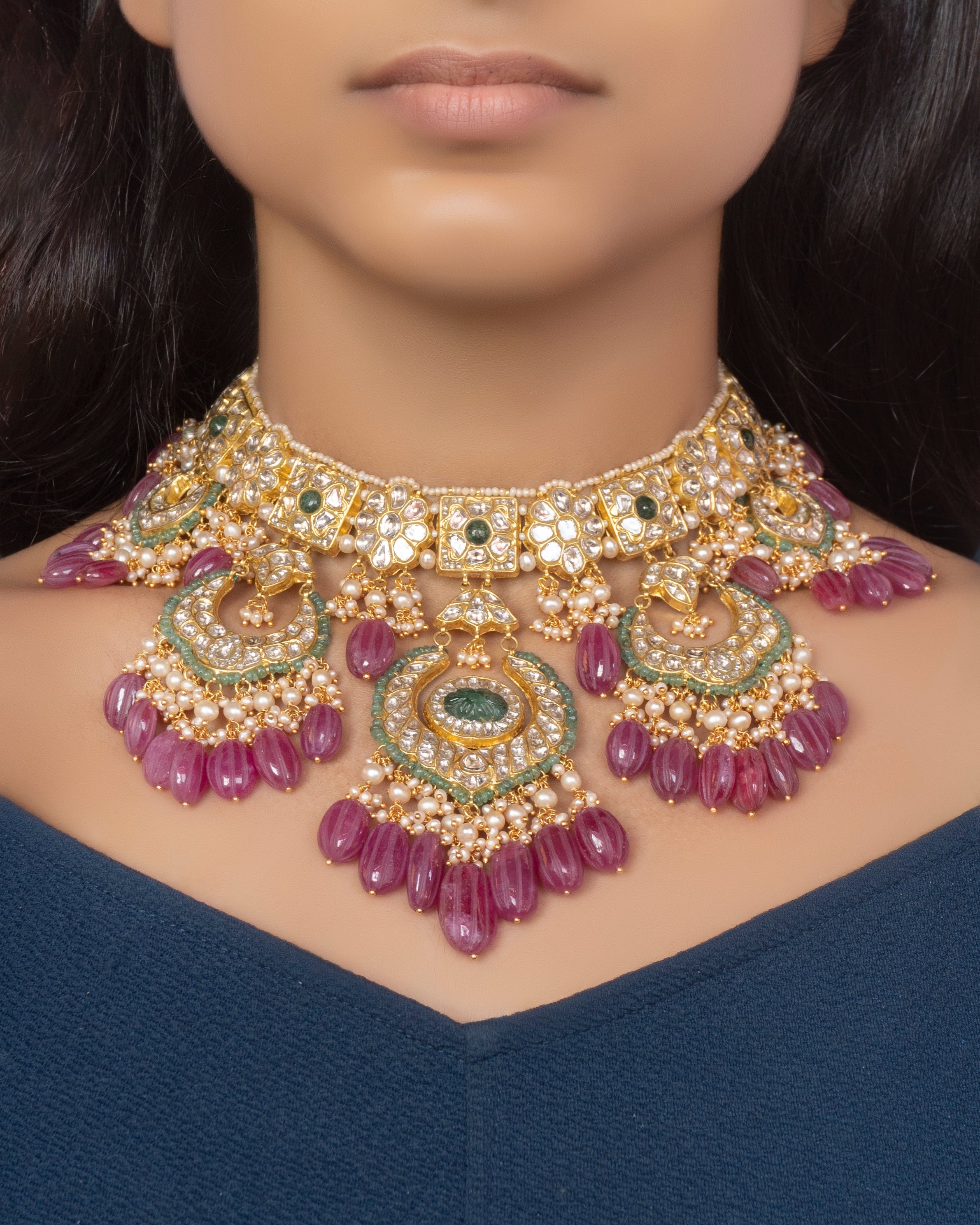 Simpi Necklace and Deeya Chandbalis Polki Set