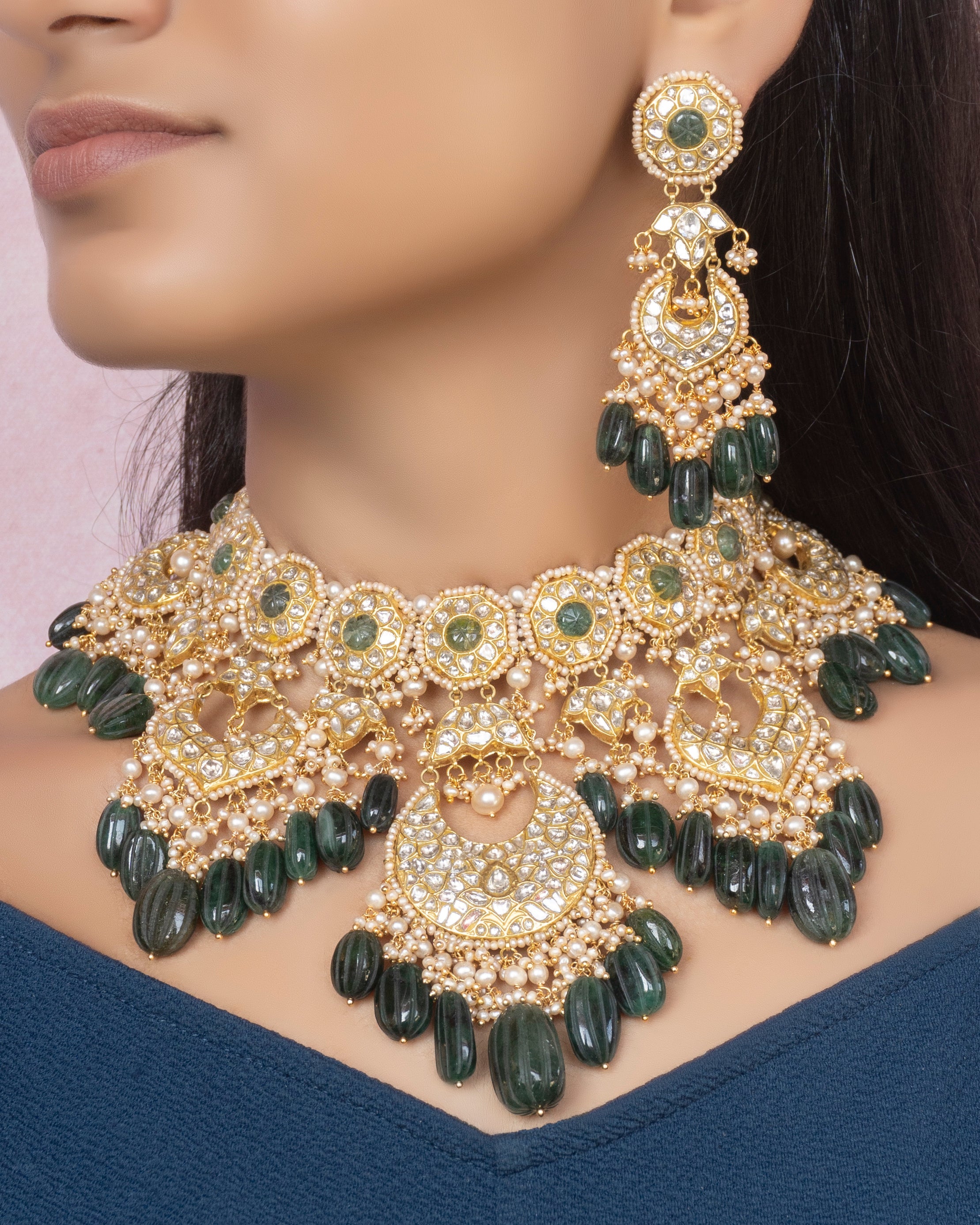 Piyu Necklace and Raafi Chandbalis Polki Set