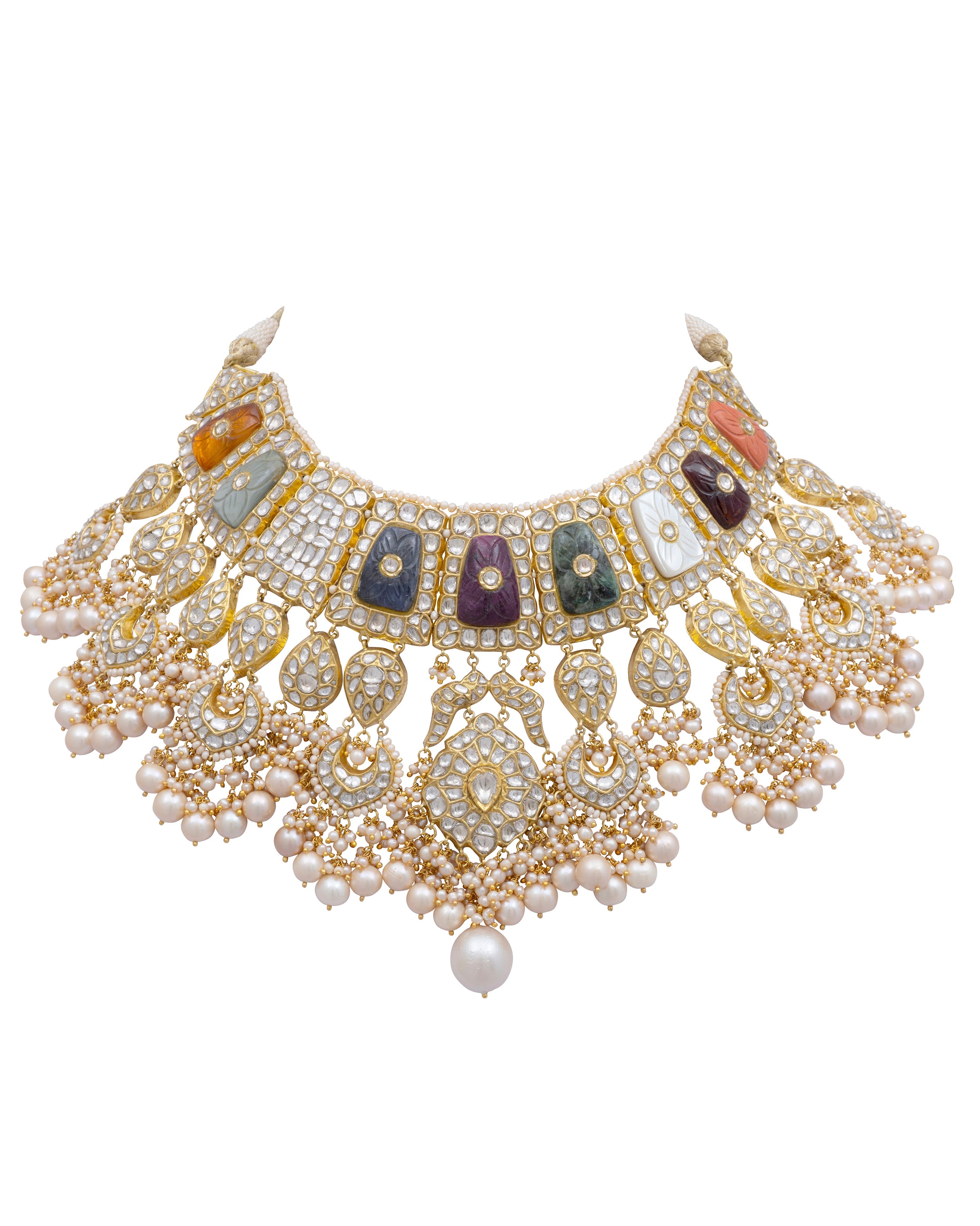 Sazai Necklace and Chahekya Chandbalis Polki Set