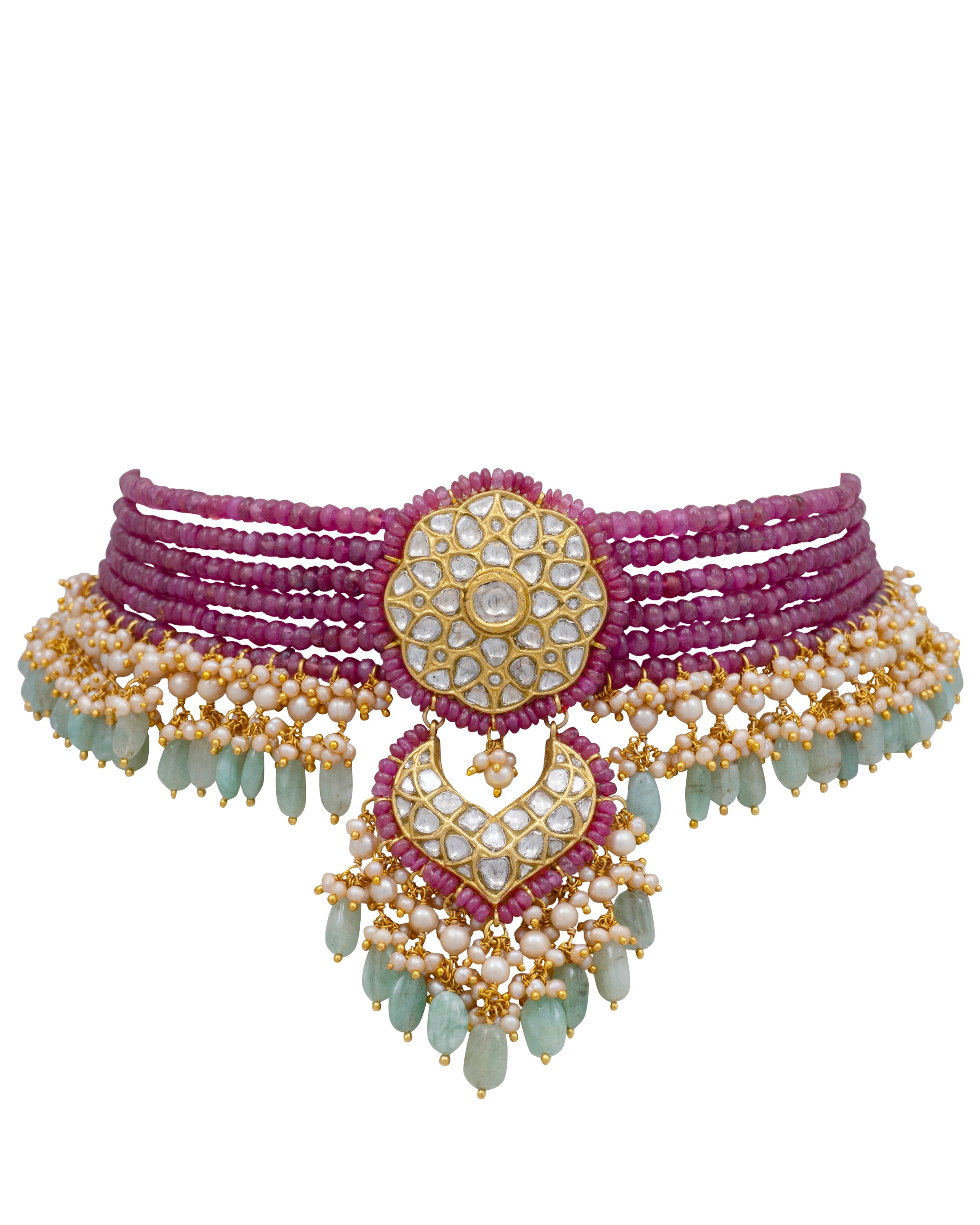 Daina Bead Choker and Panika Chandbalis Polki Set