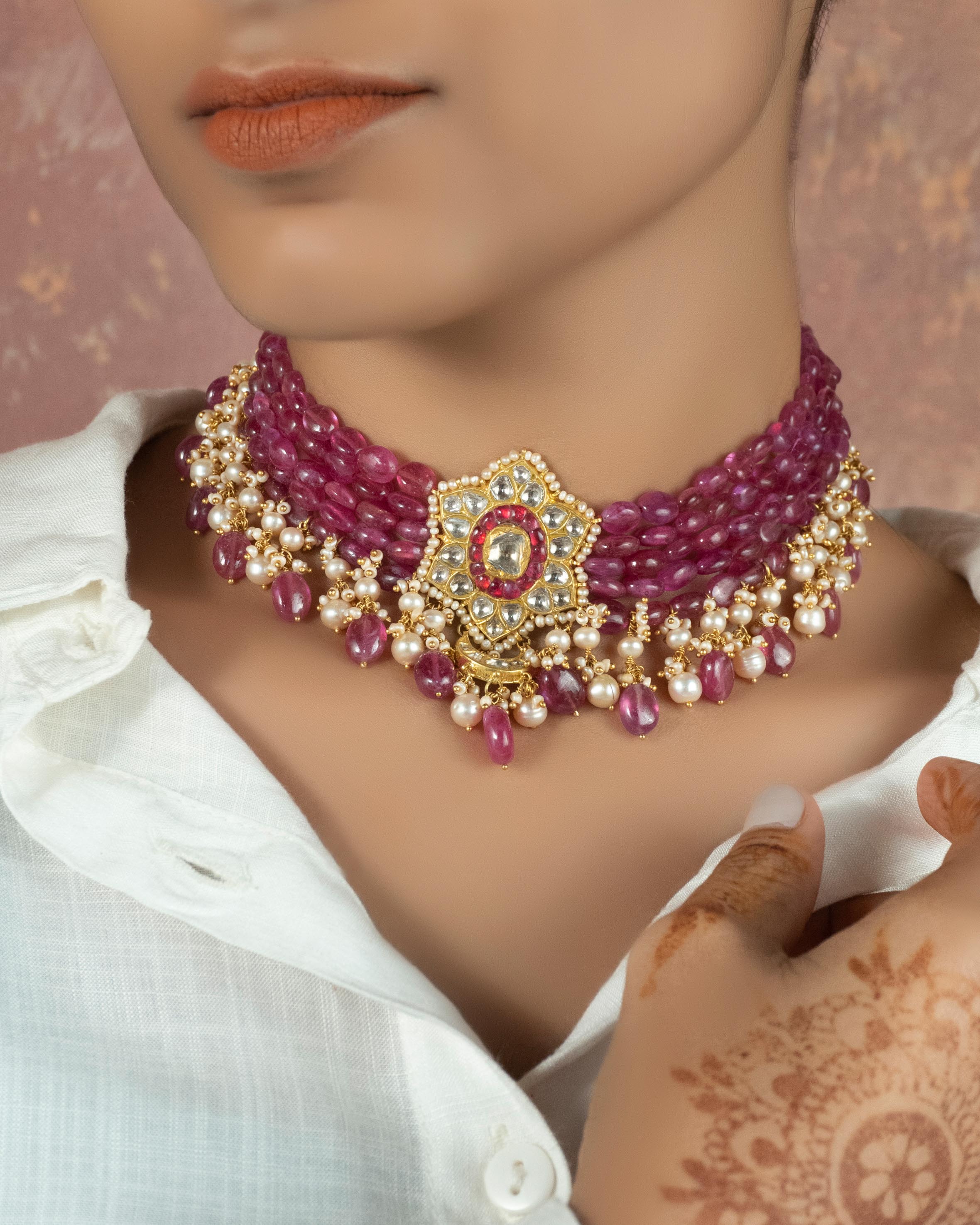 Adalyn Bead Choker and Alyssa Tops Polki Set